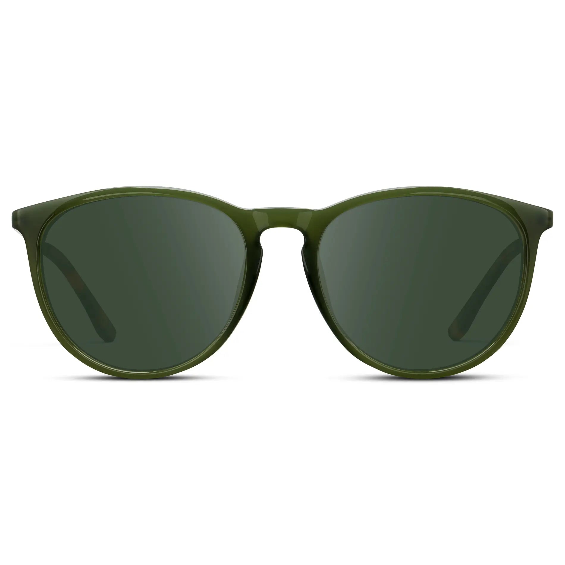 Olive Green / G15 || Women's Round Prescription Sunglasses with Olive Green Acetate Frame, Gold Stainless Steel Temples and Green Prescription Lens