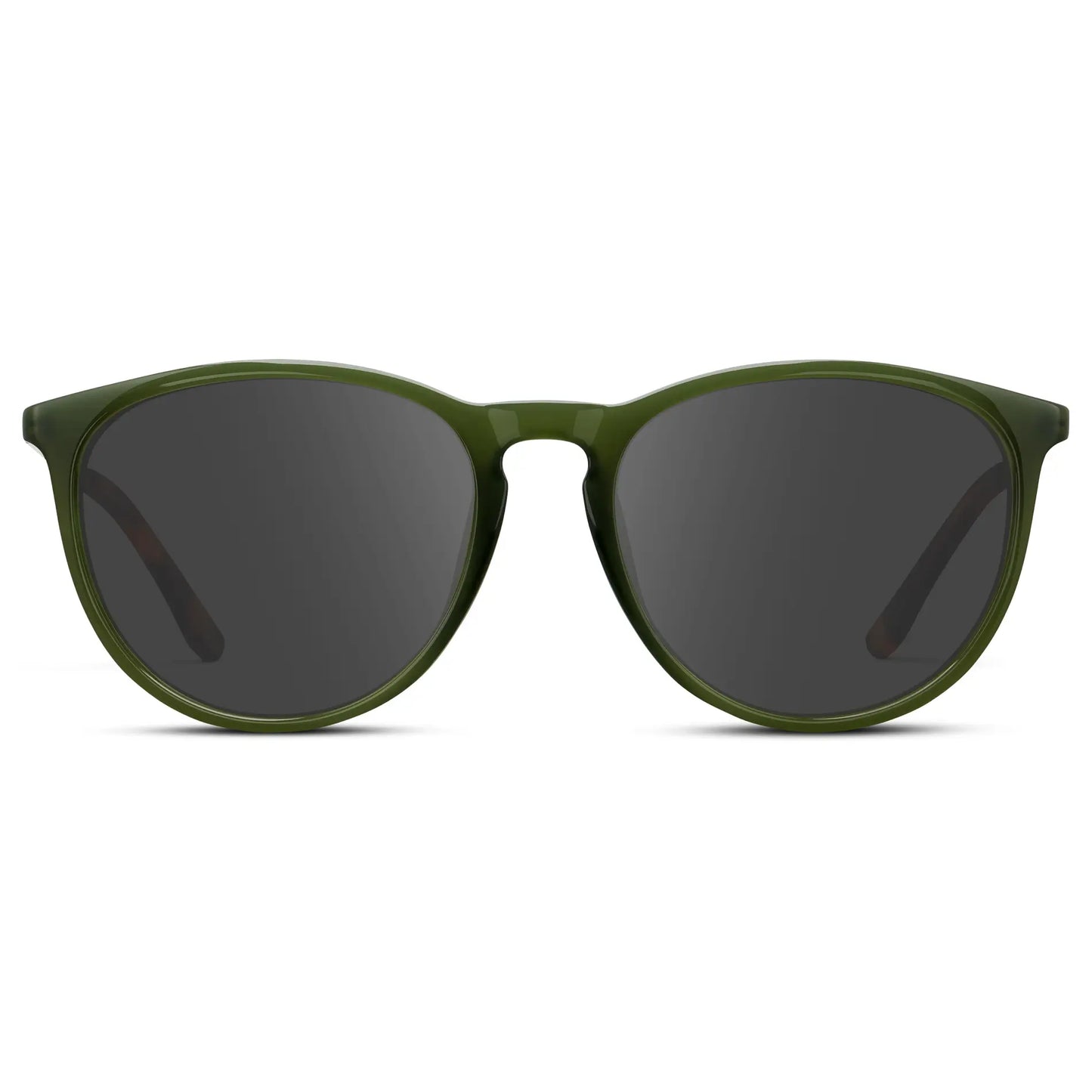 Olive Green / Grey || Women's Round Prescription Sunglasses with Olive Green Acetate Frame, Gold Stainless Steel Temples and Grey Prescription Lens