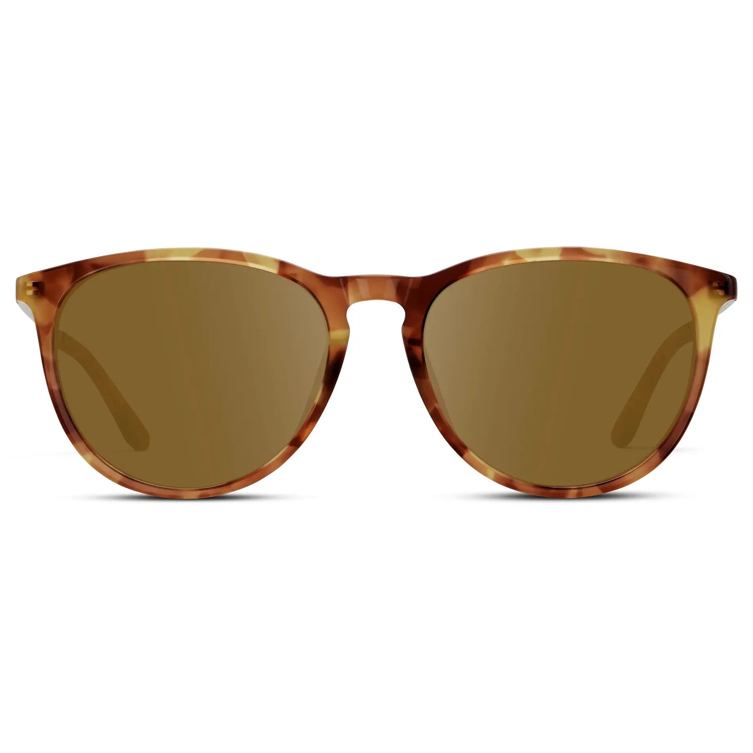 Maple Tortoise / Amber || Women's Round Prescription Sunglasses with Maple Tortoise Acetate Frame, Gold Stainless Steel Temples and Amber Prescription Lens
