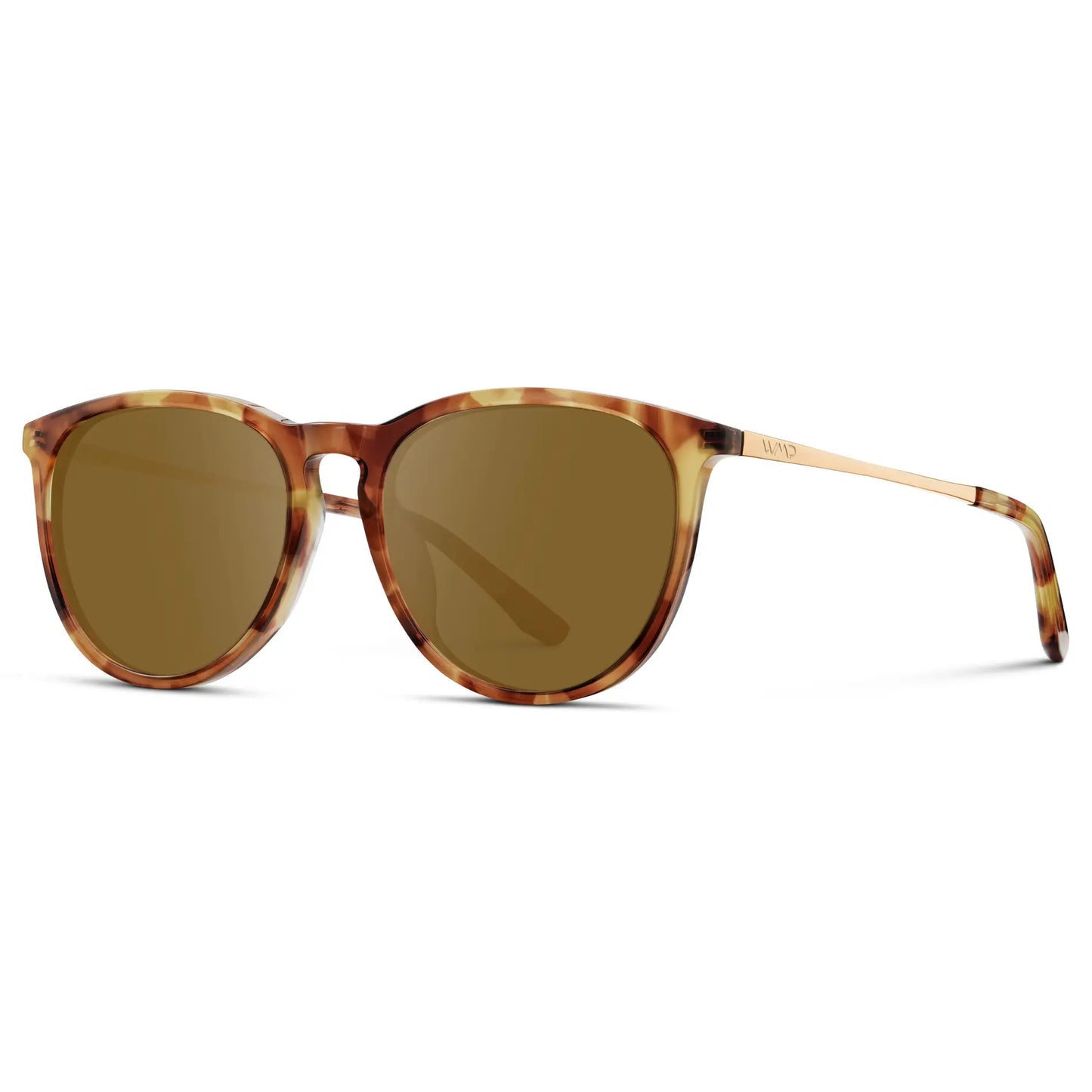 Maple Tortoise / Amber || Women's Round Prescription Sunglasses with Maple Tortoise Acetate Frame, Gold Stainless Steel Temples and Amber Prescription Lens