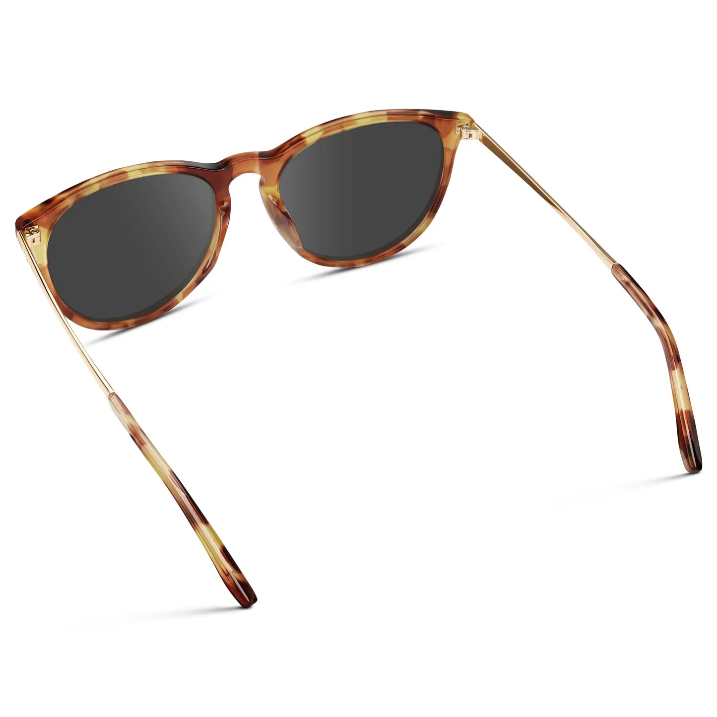 Maple Tortoise / Grey || Women's Round Prescription Sunglasses with Maple Tortoise Acetate Frame, Gold Stainless Steel Temples and Grey Prescription Lens