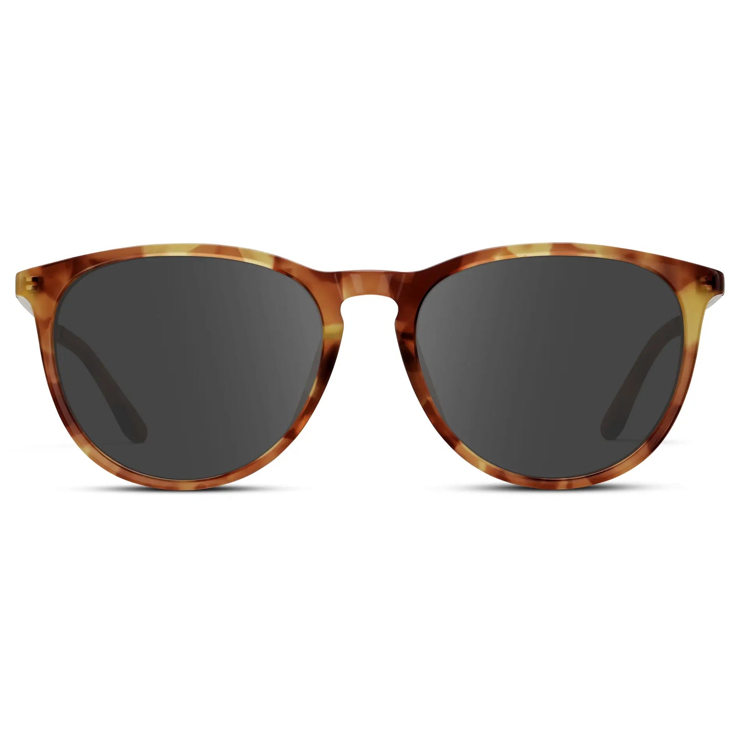 Maple Tortoise / Grey || Women's Round Prescription Sunglasses with Maple Tortoise Acetate Frame, Gold Stainless Steel Temples and Grey Prescription Lens