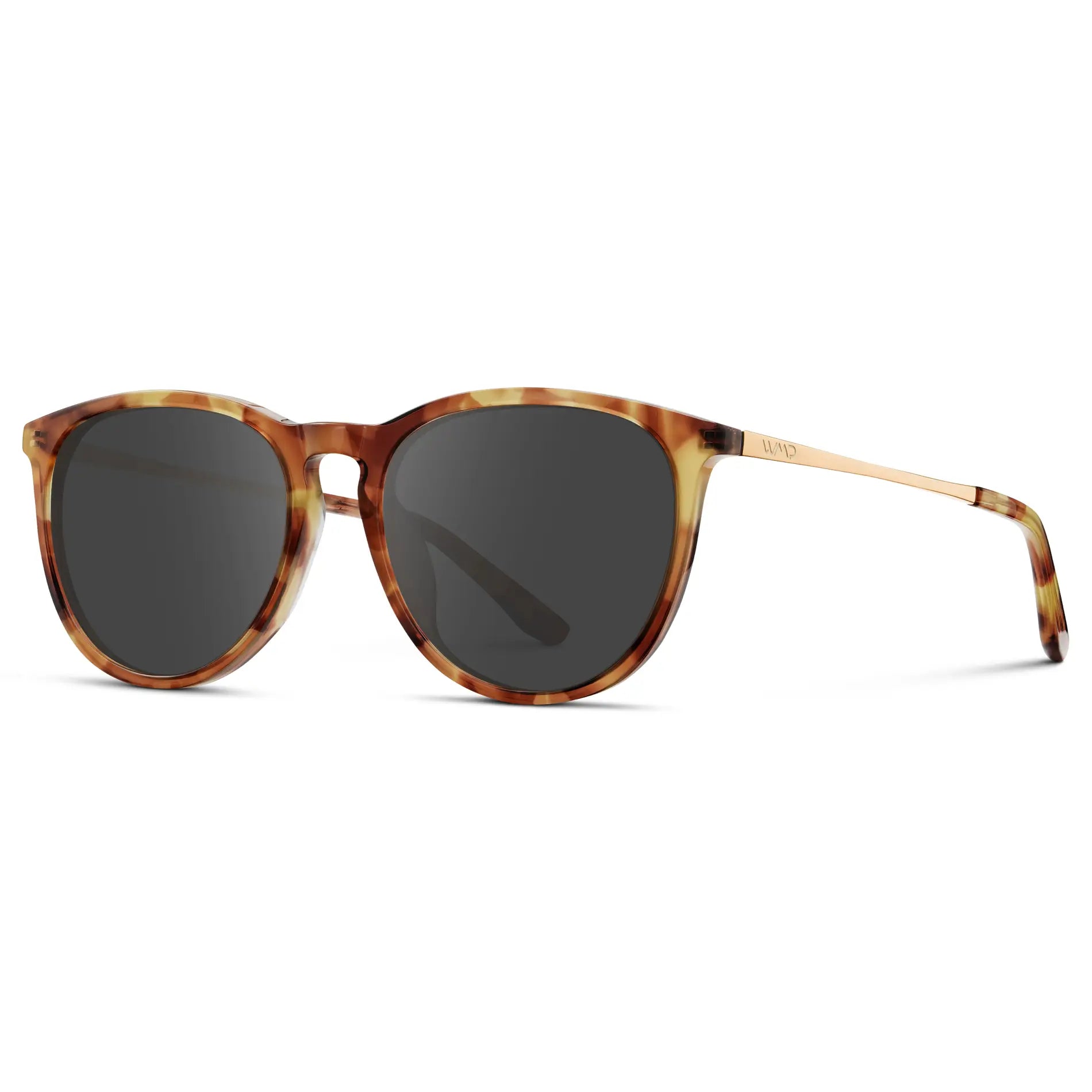 Maple Tortoise / Grey || Women's Round Prescription Sunglasses with Maple Tortoise Acetate Frame, Gold Stainless Steel Temples and Grey Prescription Lens