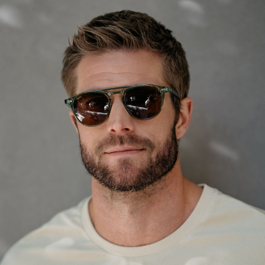 Emerald Green / Brown Lens || Green Round Frame Sunglasses with Brown Polarized Lenses