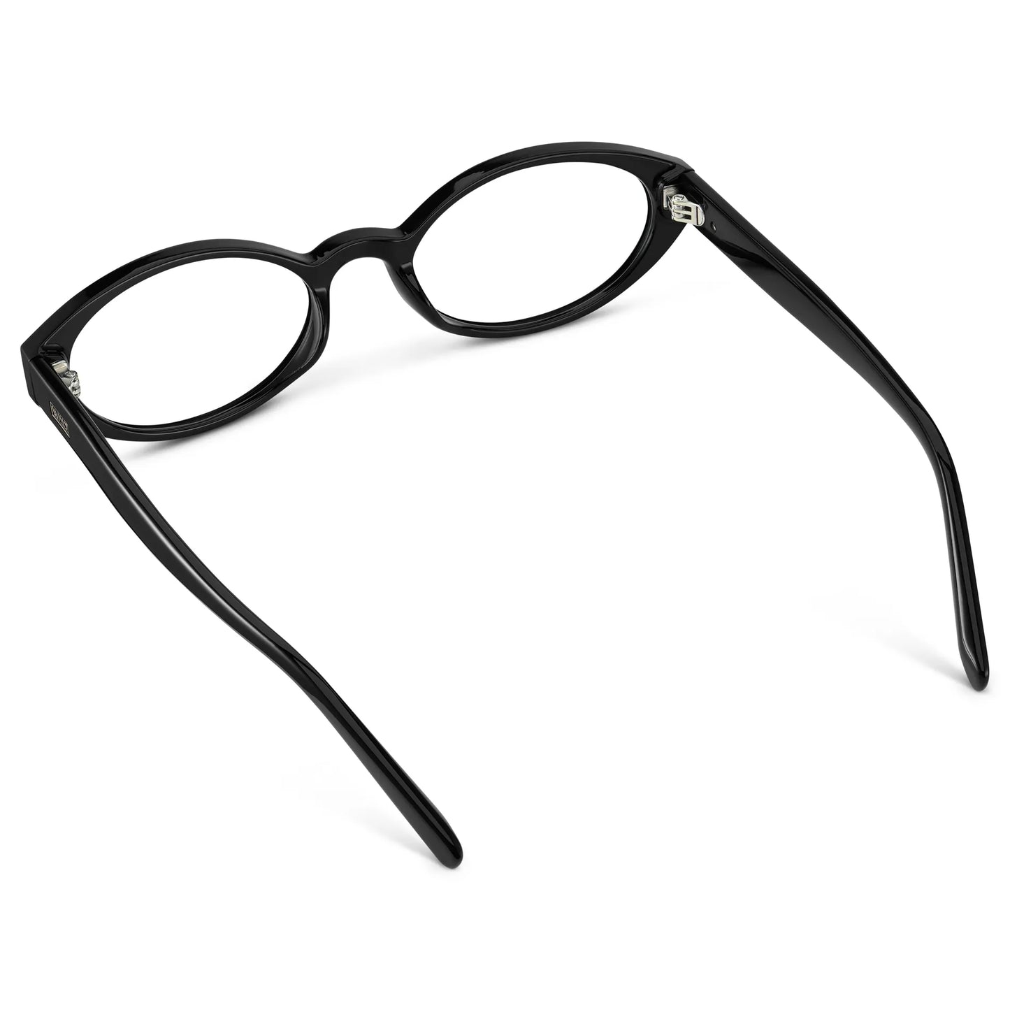 Black || Back view of Women's Elongated Oval Prescription Eyeglasses with Black Frame and Clear Lens on a white background