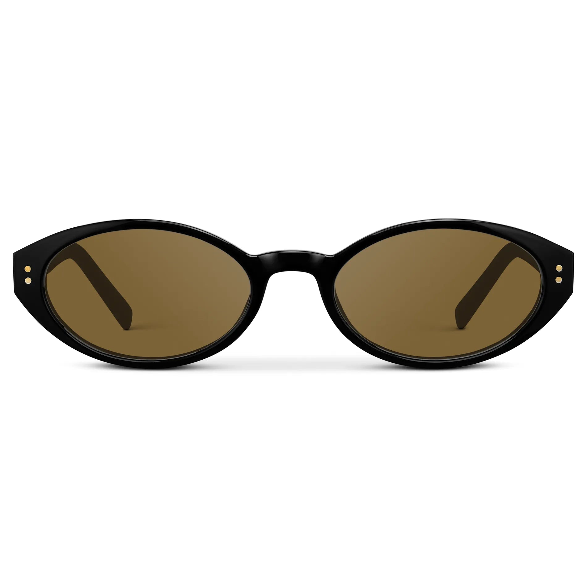 Black / Amber || Women's Elongated Oval Prescription Sunglasses with Black Frame and Brown Lens on a white background