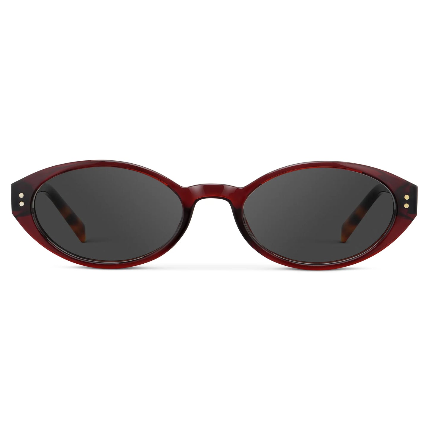 Red Garnet / Grey || Women's Elongated Oval Prescription Sunglasses with Red Garnet Frame and Grey Lens on a white background