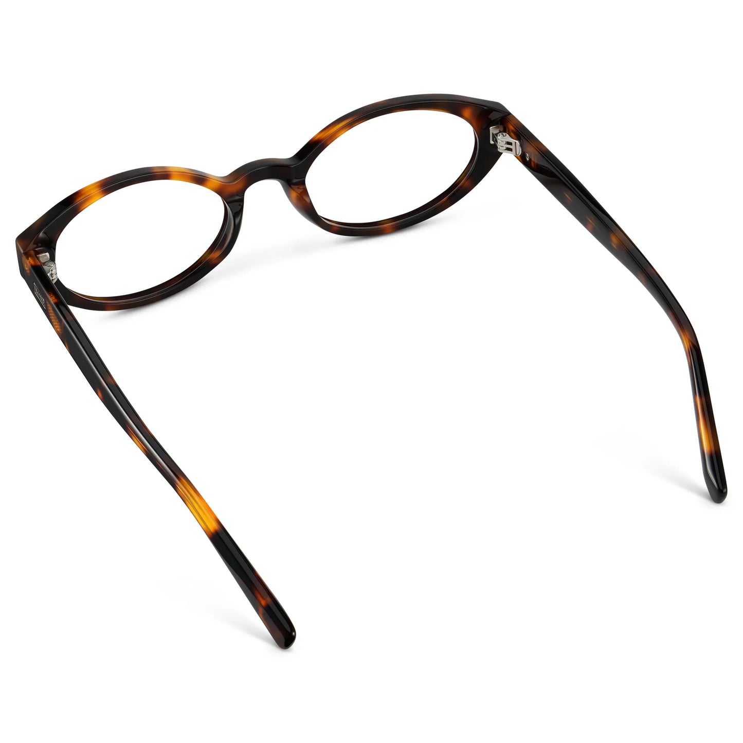 Brown Tortoise || Back view of Women's Elongated Oval Prescription Eyeglasses with Brown Tortoise Frame and Clear Lens on a white background
