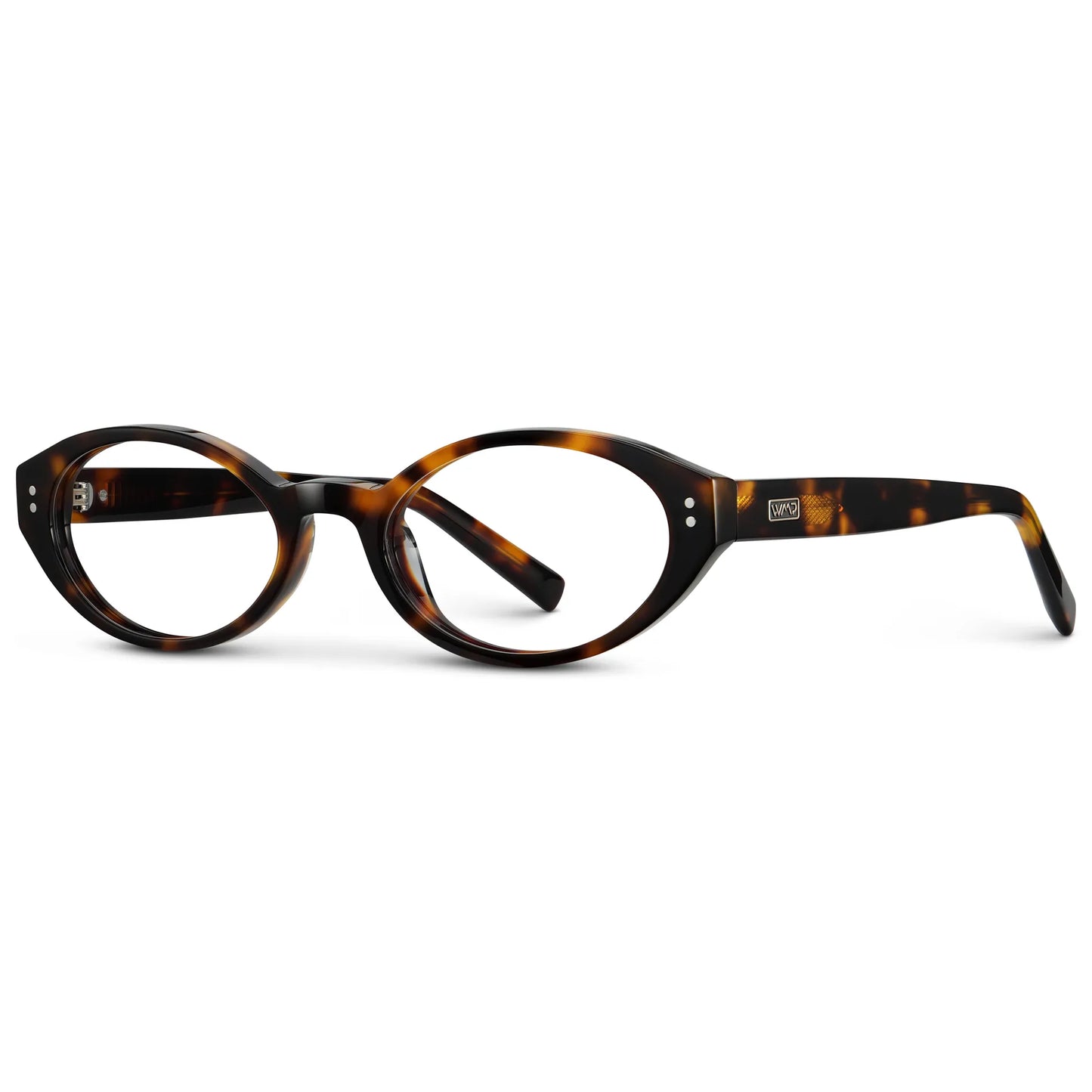 Brown Tortoise || Side view of Women's Elongated Oval Prescription Eyeglasses with Brown Tortoise Frame and Clear Lens on a white background