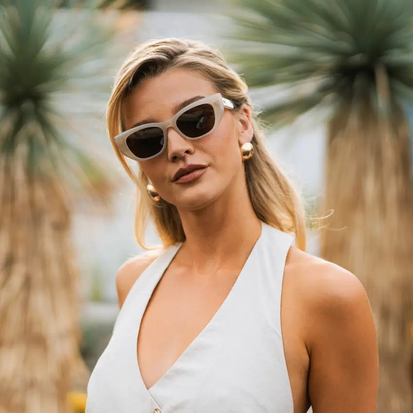 Pearl Beige / Brown Lens || Women's Polarized Sunglasses with pearl beige acetate frame and brown lens