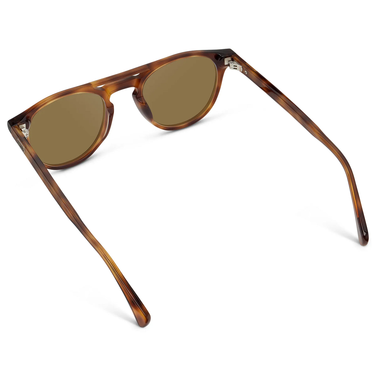 Saddlewood Tortoise / Amber || Back view of Men's Round Prescription Sunglasses with Saddlewood Tortoise Frame and Brown Lenses on a white background