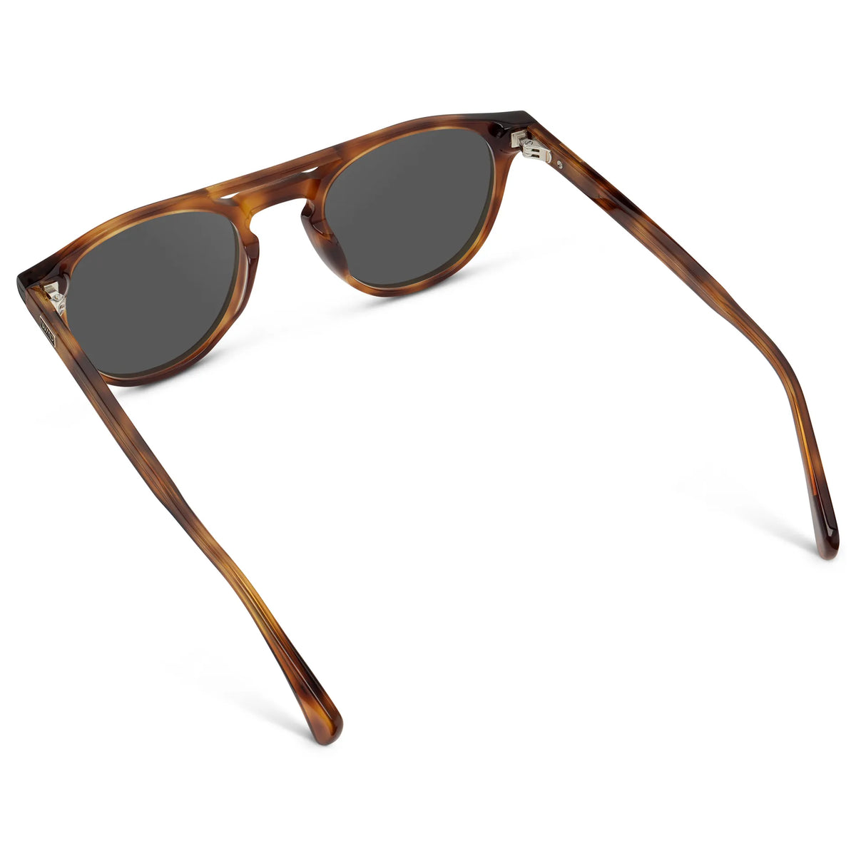Saddlewood Tortoise / Grey || Back view of Men's Round Prescription Sunglasses with Saddlewood Tortoise Frame and Grey Lenses on a white background