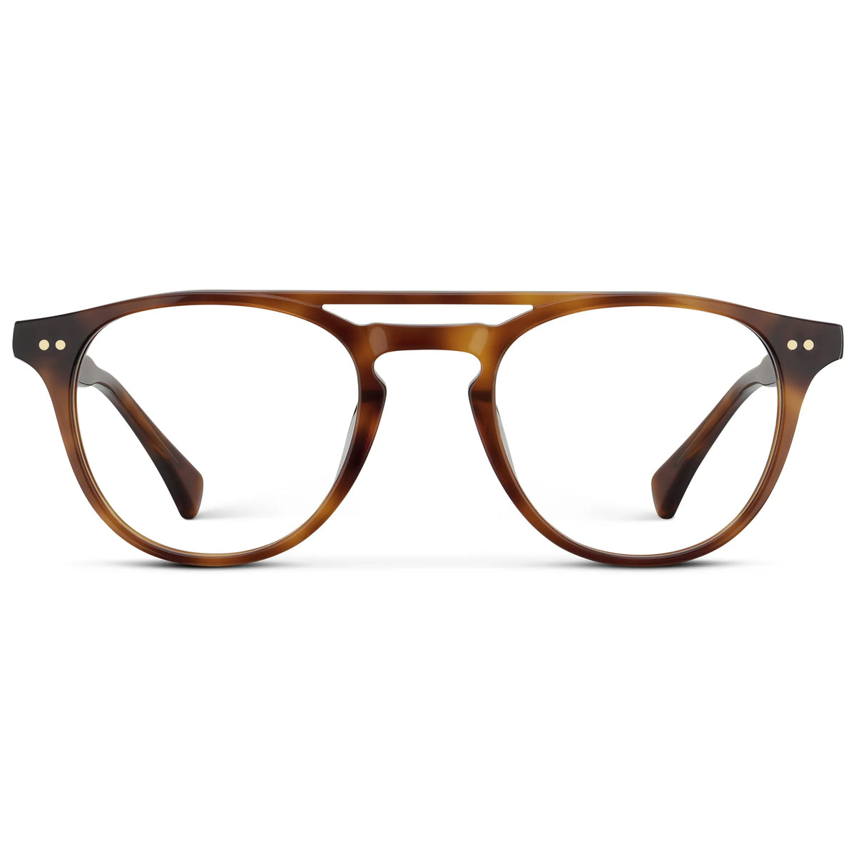 Saddlewood Tortoise || Front view of Men's Double Bridge Round Prescription Eyeglasses with Saddlewood Tortoise Frame and Clear Lenses on a white background