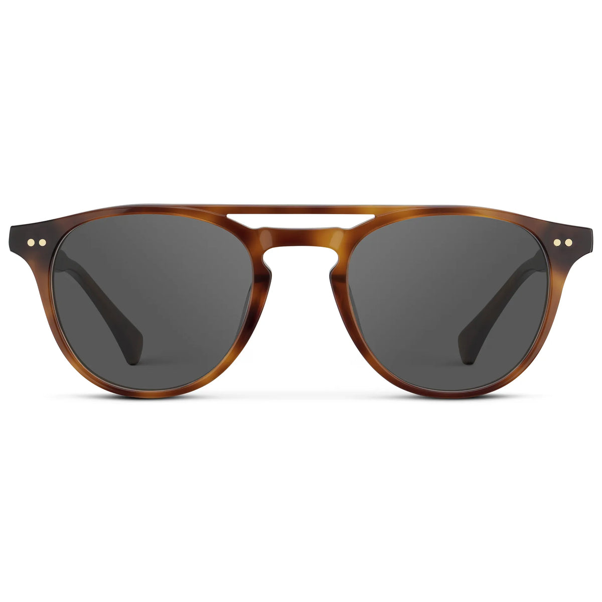 Saddlewood Tortoise / Grey || Front view of Men's Round Prescription Sunglasses with Saddlewood Tortoise Frame and Grey Lenses on a white background