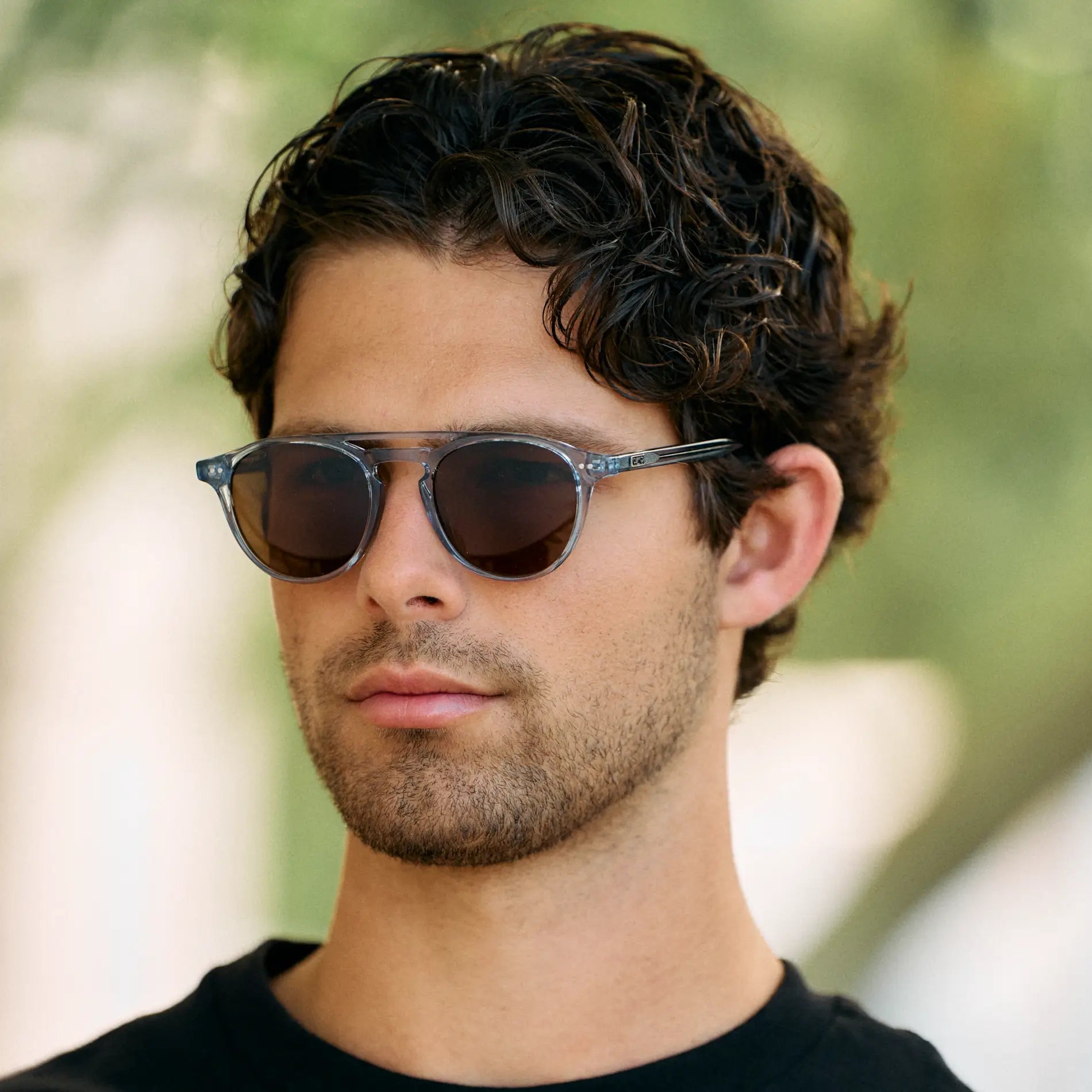 Denim Blue / Brown Lens || Blue Round Frame Sunglasses with Brown Polarized Lenses