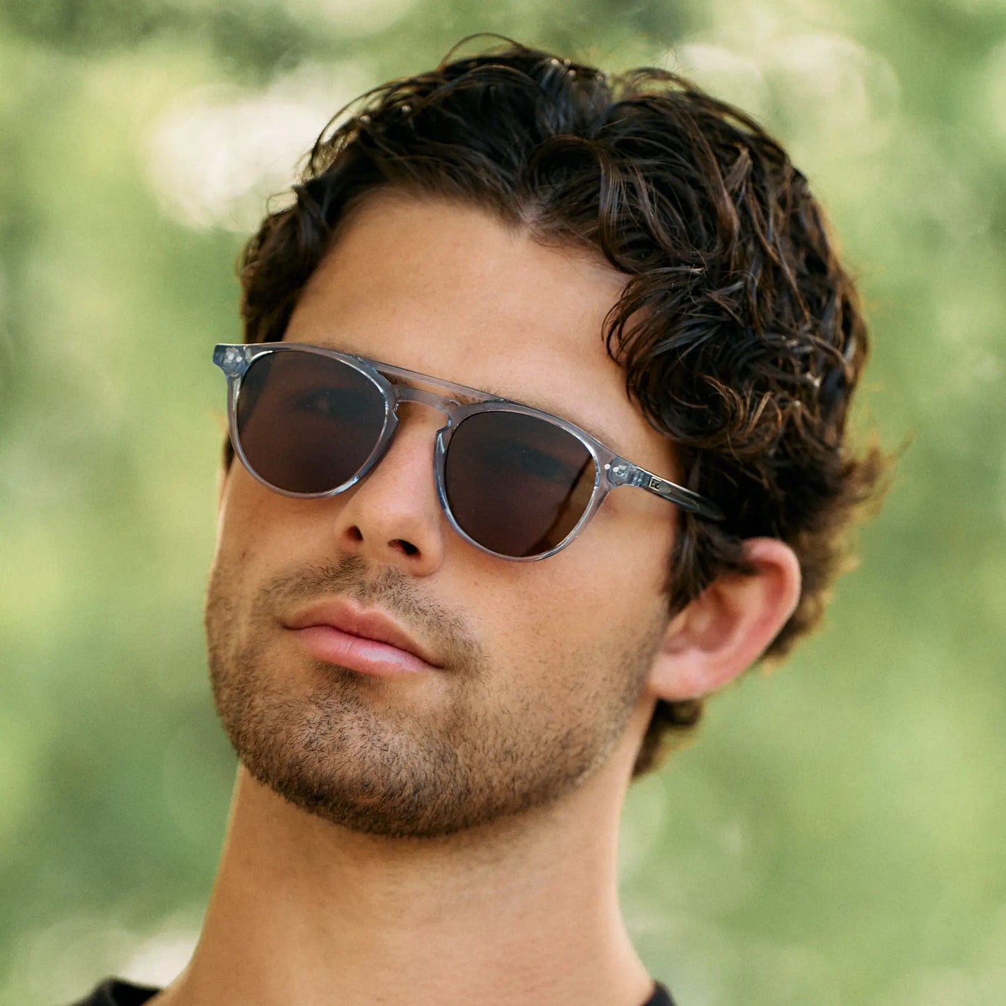 Denim Blue / Brown Lens || Blue Round Frame Sunglasses with Brown Polarized Lenses