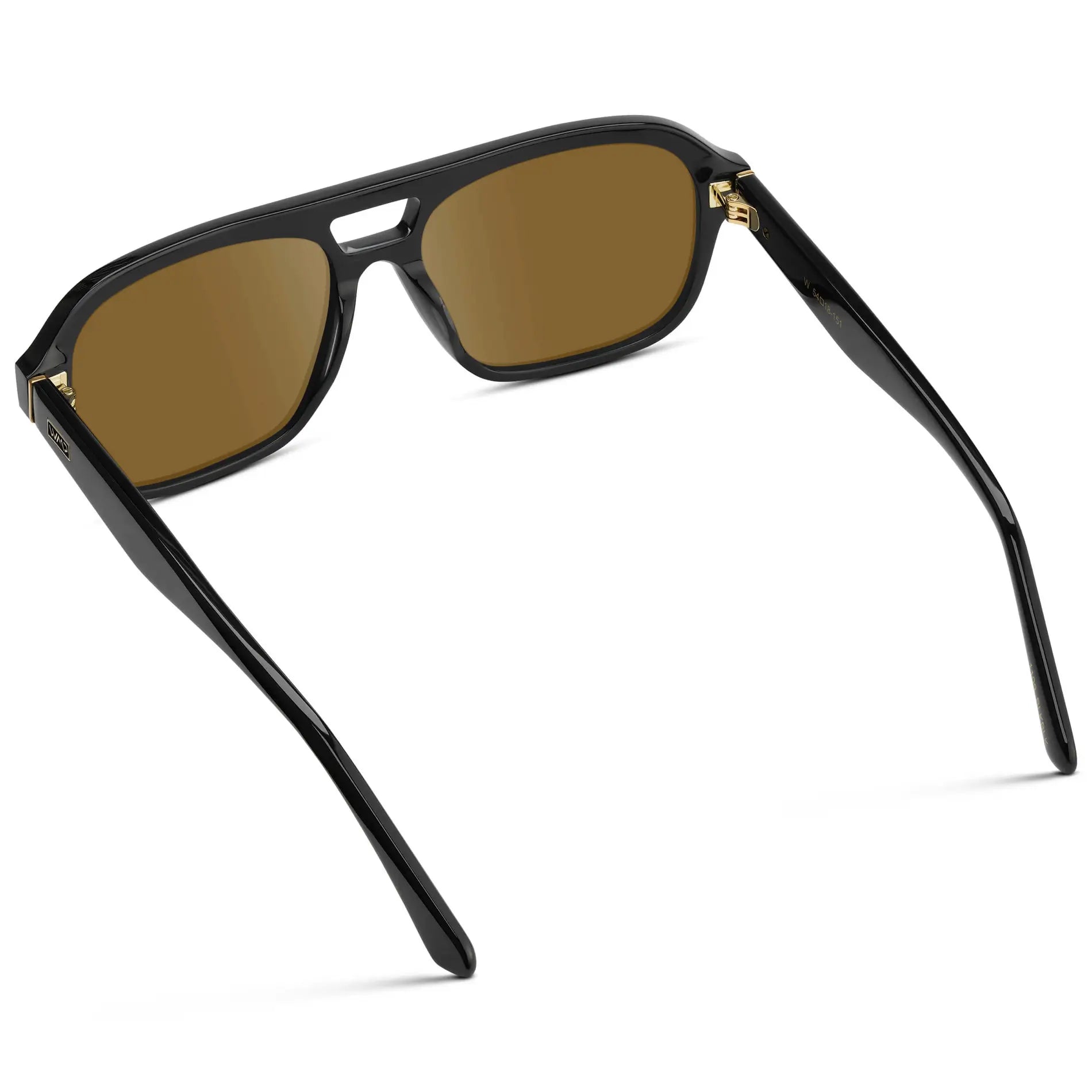 Black / Amber || Back view of Women's Double Bridge Oversized Aviator Prescription Sunglasses with Black Acetate Frame and Amber Lens on a white background