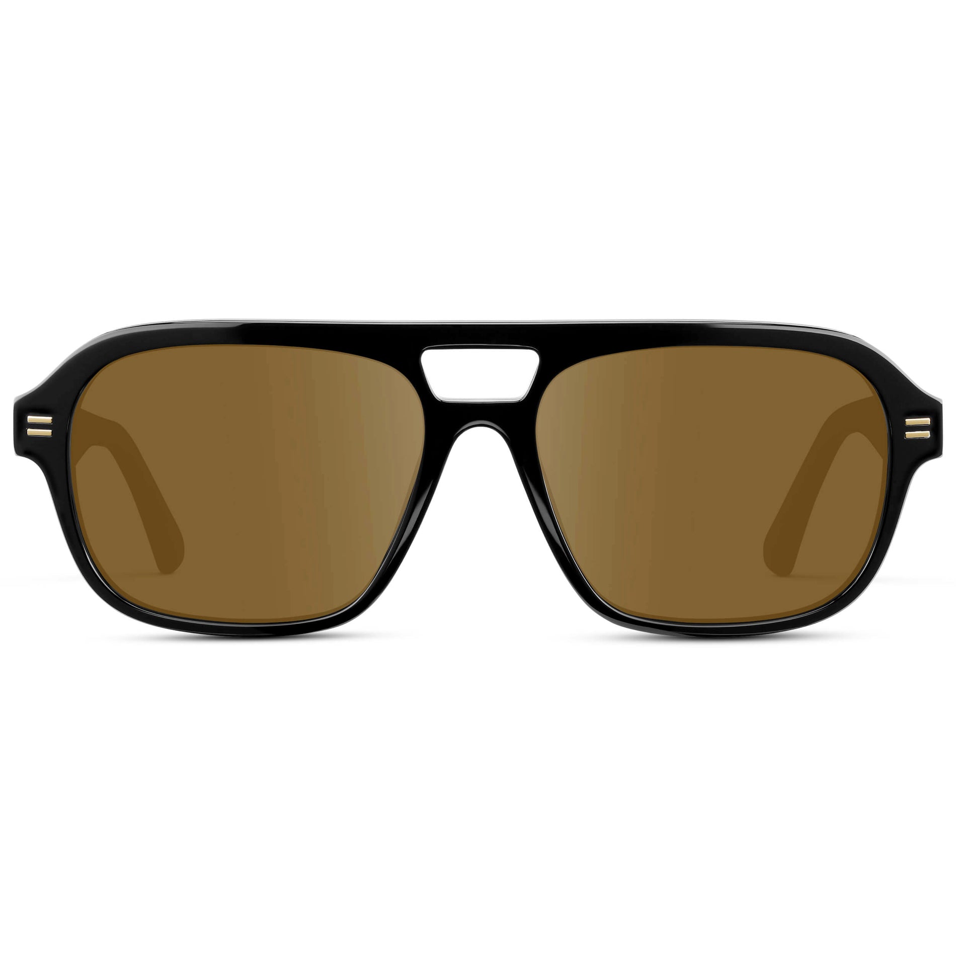 Black / Amber || Women's Double Bridge Oversized Aviator Prescription Sunglasses with Black Acetate Frame and Amber Lens