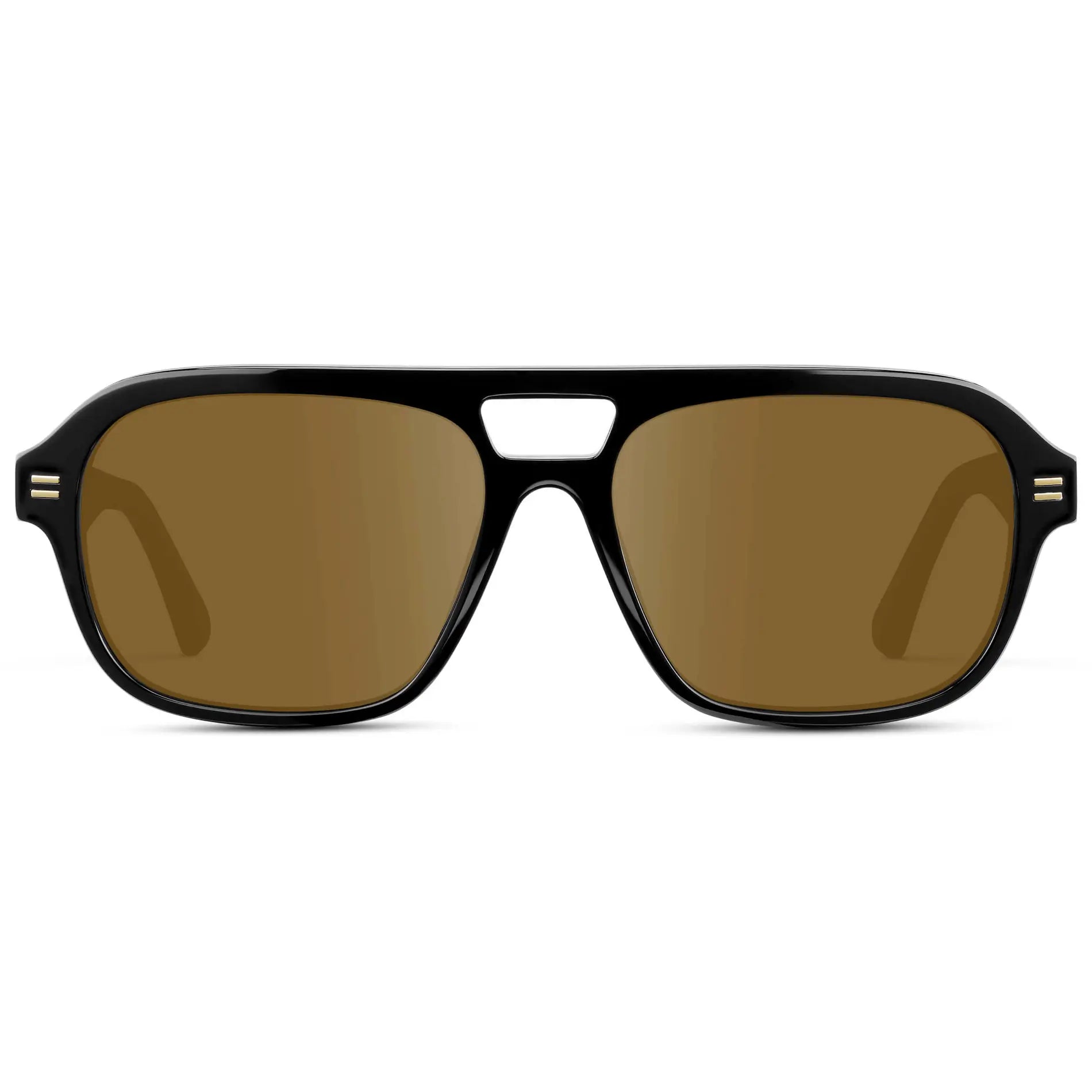 Black / Amber || Women's Double Bridge Oversized Aviator Prescription Sunglasses with Black Acetate Frame and Amber Lens on a white background 