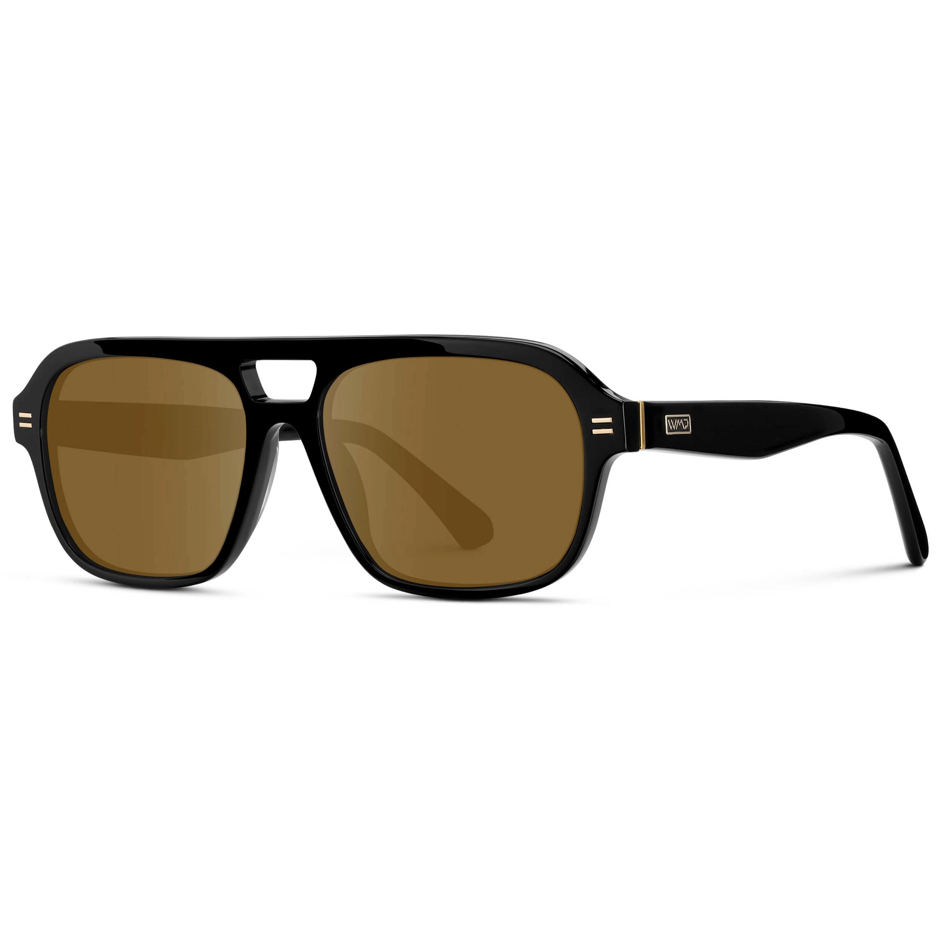 Black / Amber || Women's Double Bridge Oversized Aviator Prescription Sunglasses with Black Acetate Frame and Amber Lens