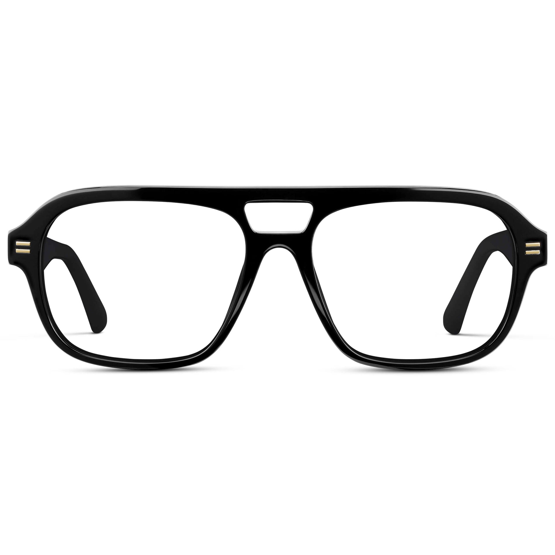 Black || Women's Double Bridge Oversized Aviator Eyeglasses with Black Acetate Frame and Clear Prescription Lens