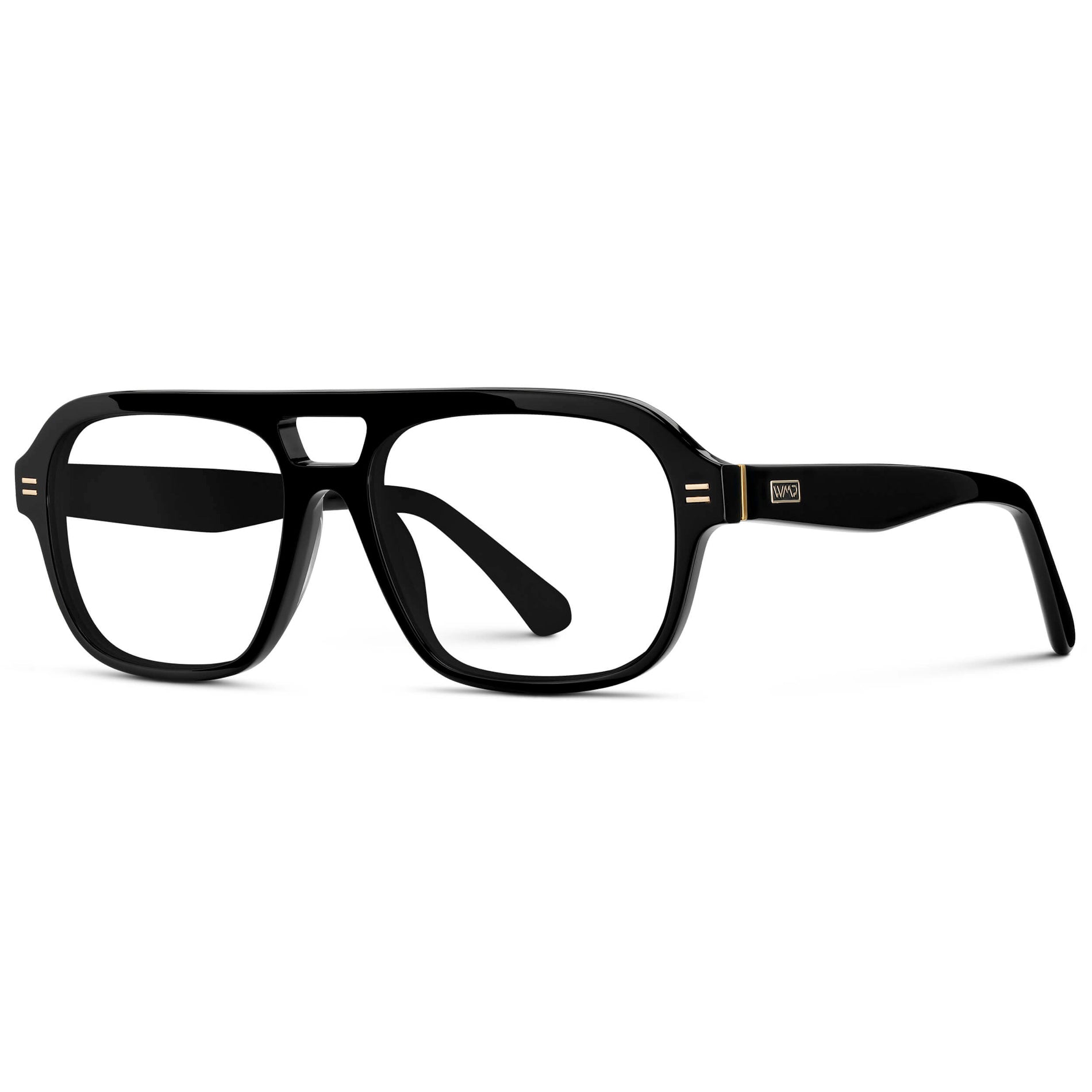 Black || Women's Double Bridge Oversized Aviator Eyeglasses with Black Acetate Frame and Clear Prescription Lens