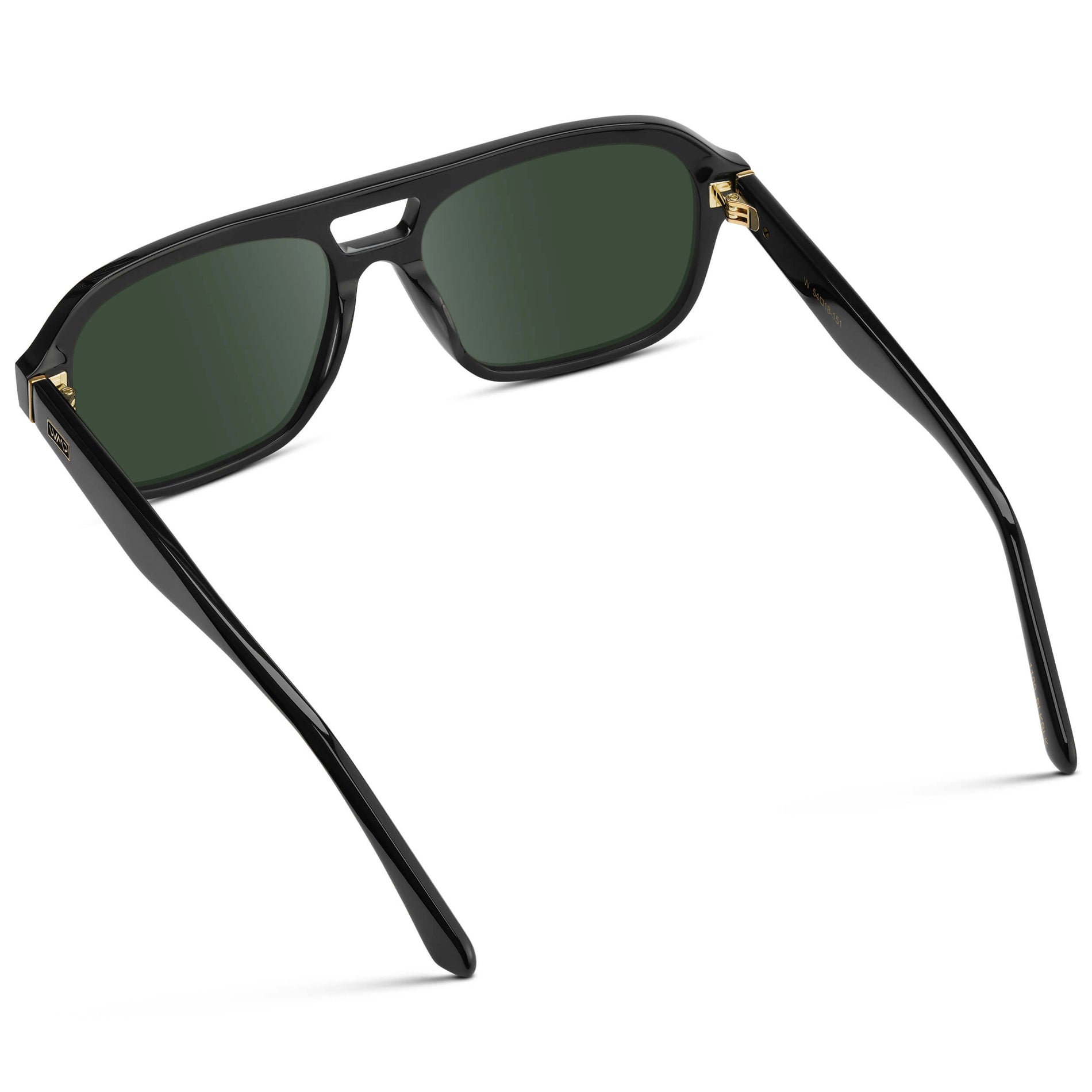 Black / G15 || Women's Double Bridge Oversized Aviator Prescription Sunglasses with Black Acetate Frame and Green Lens