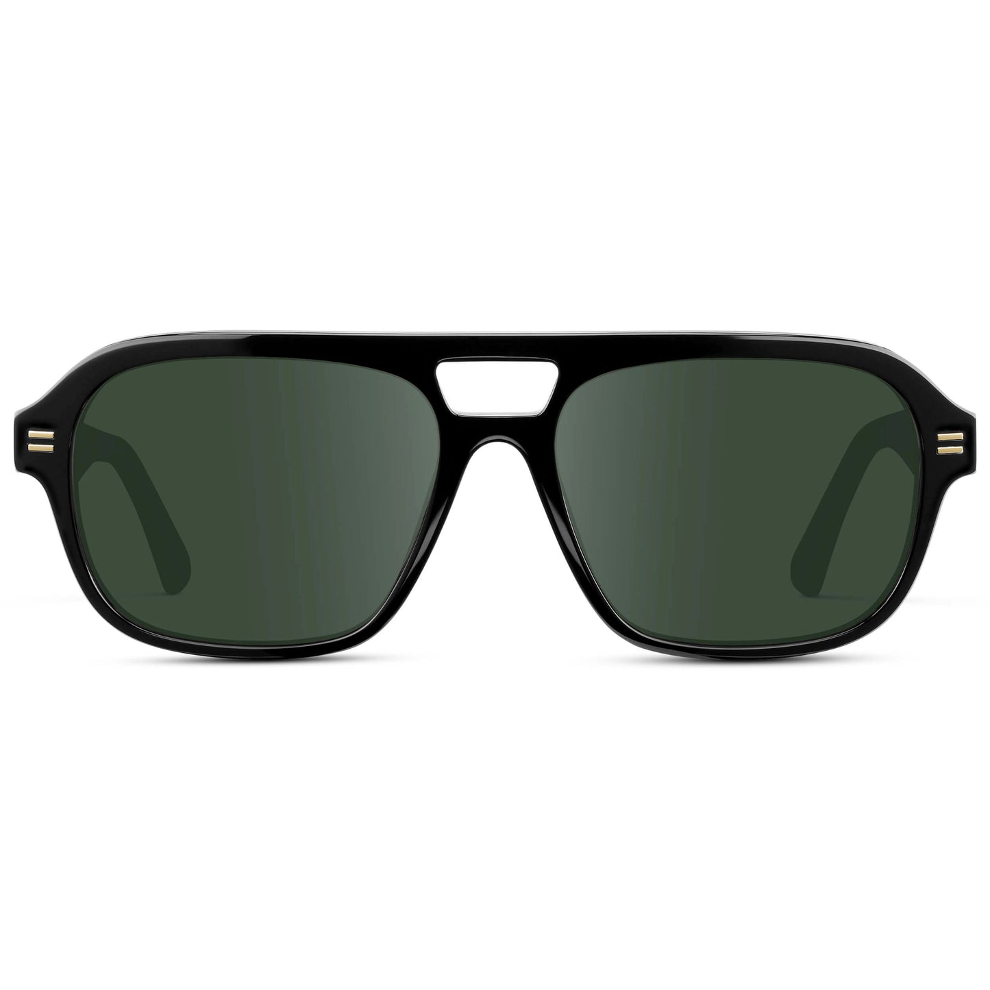 Black / G15 || Women's Double Bridge Oversized Aviator Prescription Sunglasses with Black Acetate Frame and Green Lens