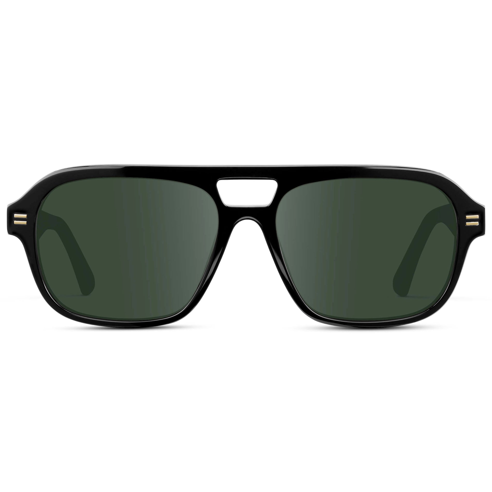 Black / G15 || Women's Double Bridge Oversized Aviator Prescription Sunglasses with Black Acetate Frame and Green Lens