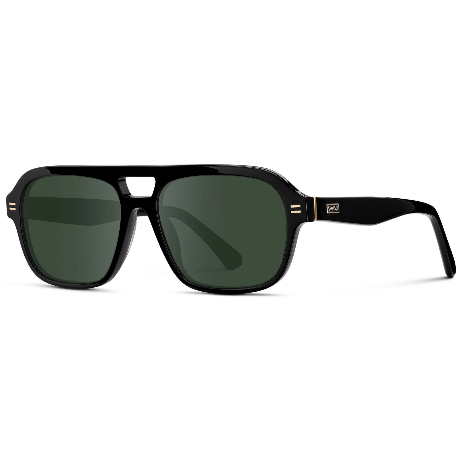 Black / G15 || Women's Double Bridge Oversized Aviator Prescription Sunglasses with Black Acetate Frame and Green Lens