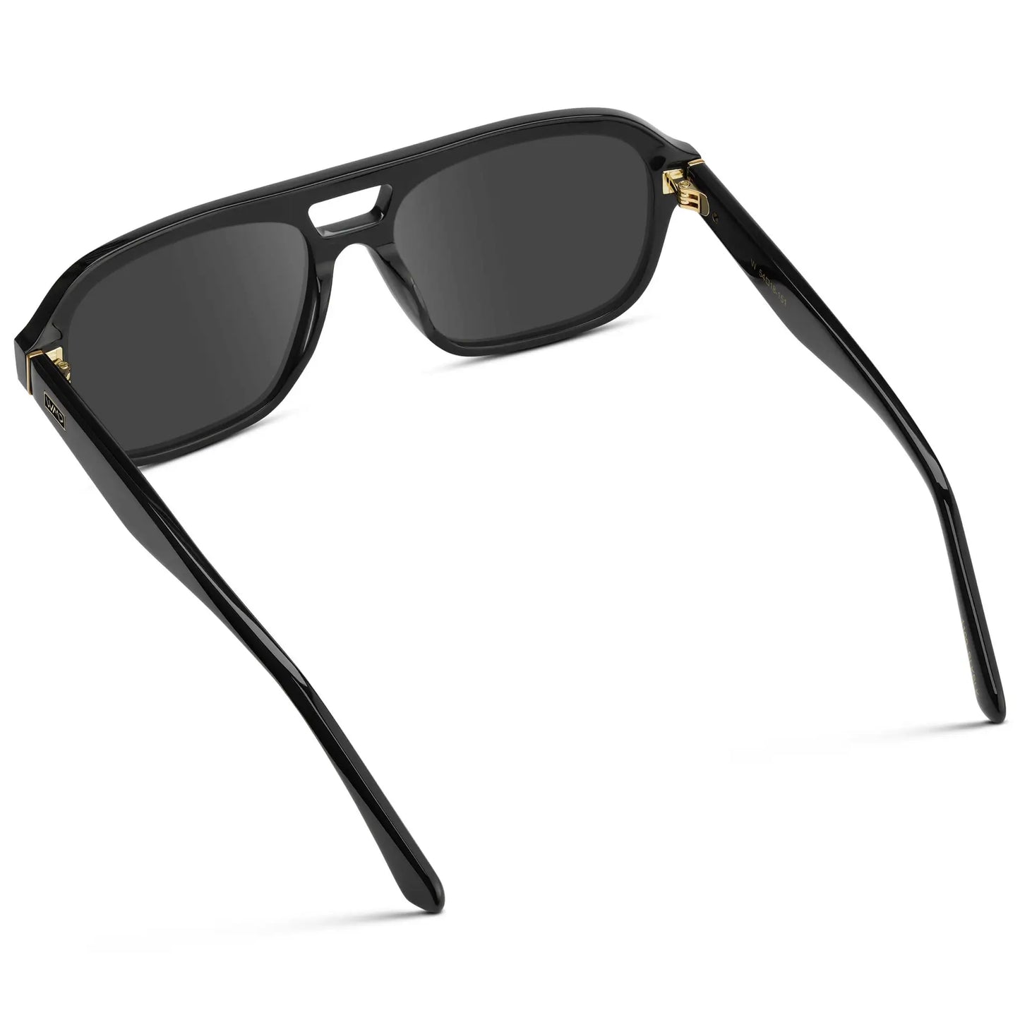 Black / Grey || Back view of Women's Double Bridge Oversized Aviator Prescription Sunglasses with Black Acetate Frame and Grey Lens on a white background 