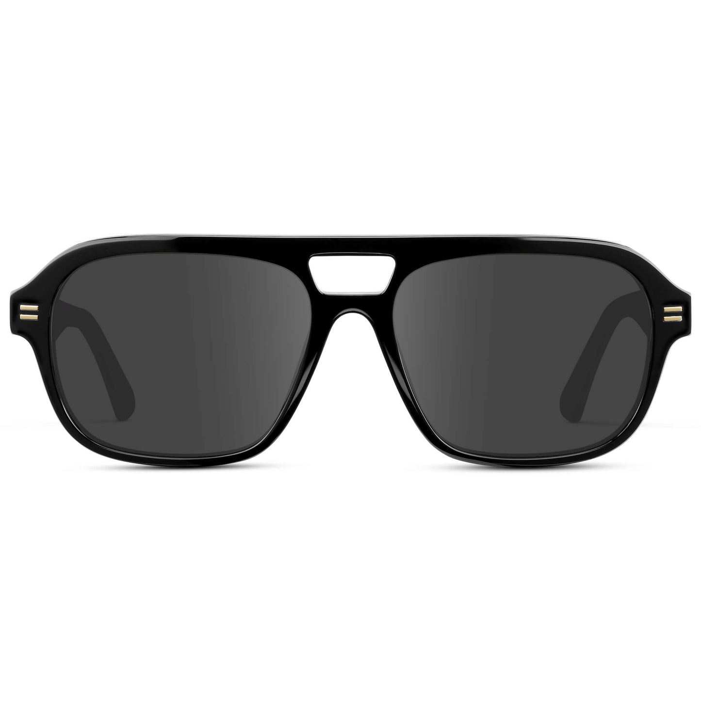 Black / Grey || Women's Double Bridge Oversized Aviator Prescription Sunglasses with Black Acetate Frame and Grey Lens