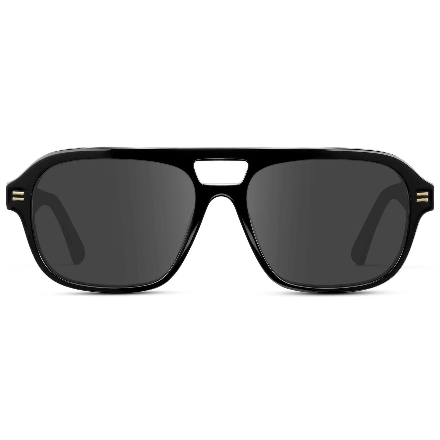 Black / Grey || Women's Double Bridge Oversized Aviator Prescription Sunglasses with Black Acetate Frame and Grey Lens on a white background 