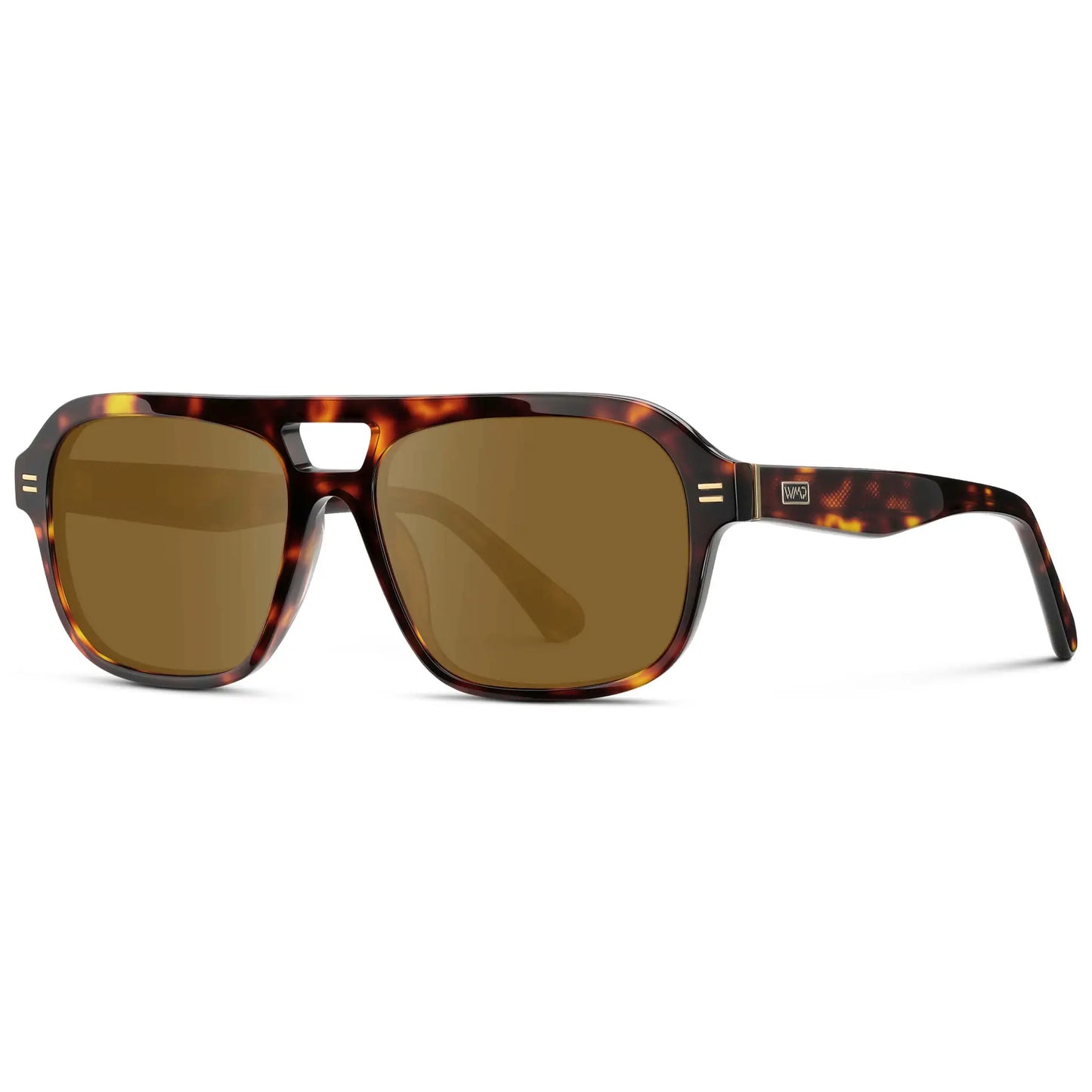 Ruby Tortoise / Amber || Side view of Women's Double Bridge Oversized Aviator Prescription Sunglasses with Ruby Tortoise Acetate Frame and Amber Lens on a white background