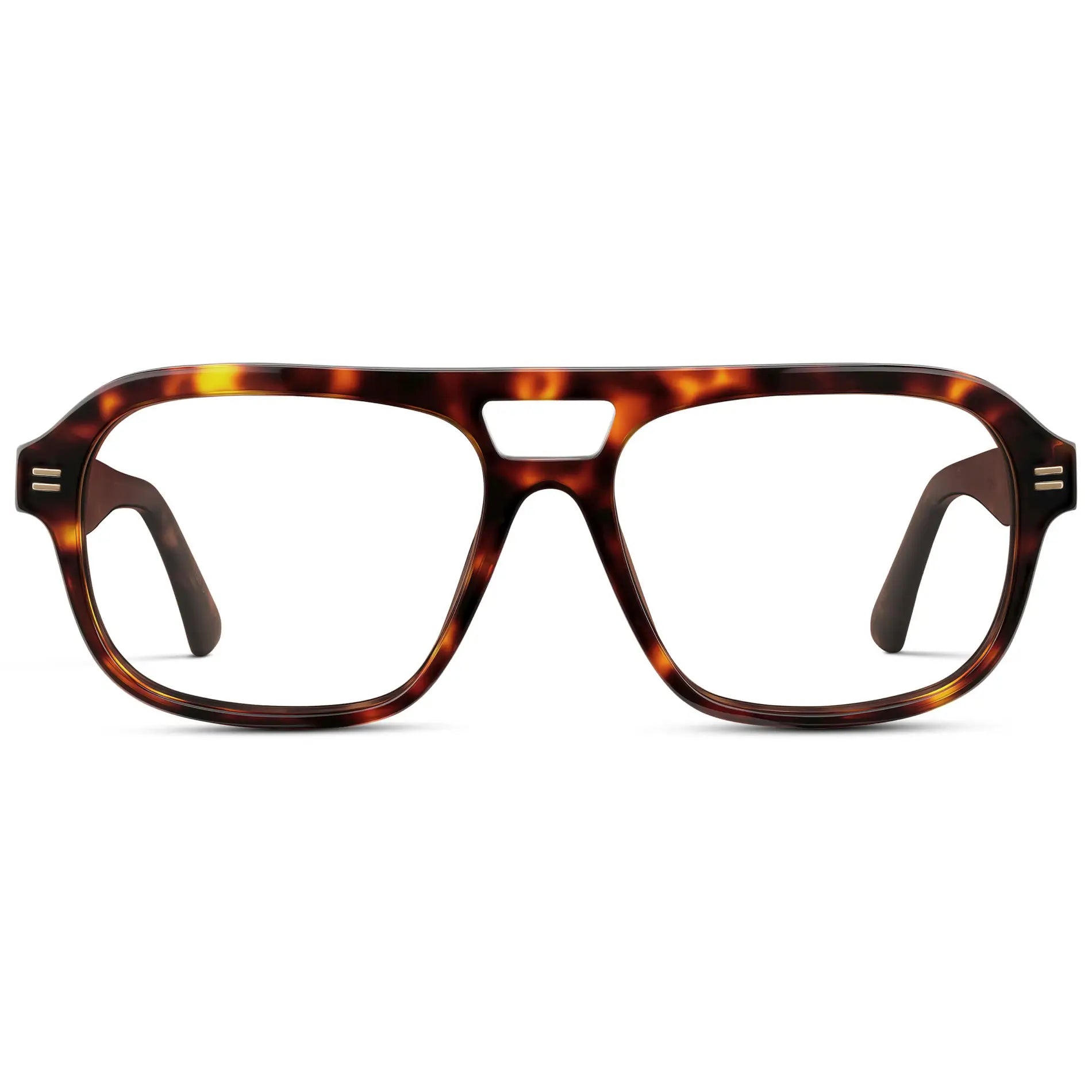 Ruby Tortoise || Women's Double Bridge Oversized Aviator Eyeglasses with Ruby Tortoise Acetate Frame and Clear Prescription Lens on a white background