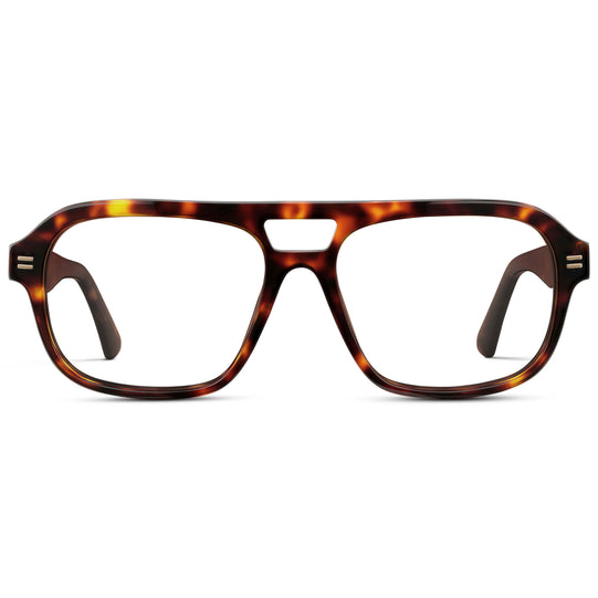 Ruby Tortoise || Women's Double Bridge Oversized Aviator Eyeglasses with Ruby Tortoise Acetate Frame and Clear Prescription Lens