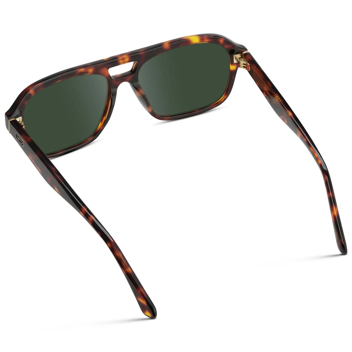 Ruby Tortoise / G15 || Back view of Women's Double Bridge Oversized Aviator Prescription Sunglasses with Ruby Tortoise Acetate Frame and Green Lens on a white background