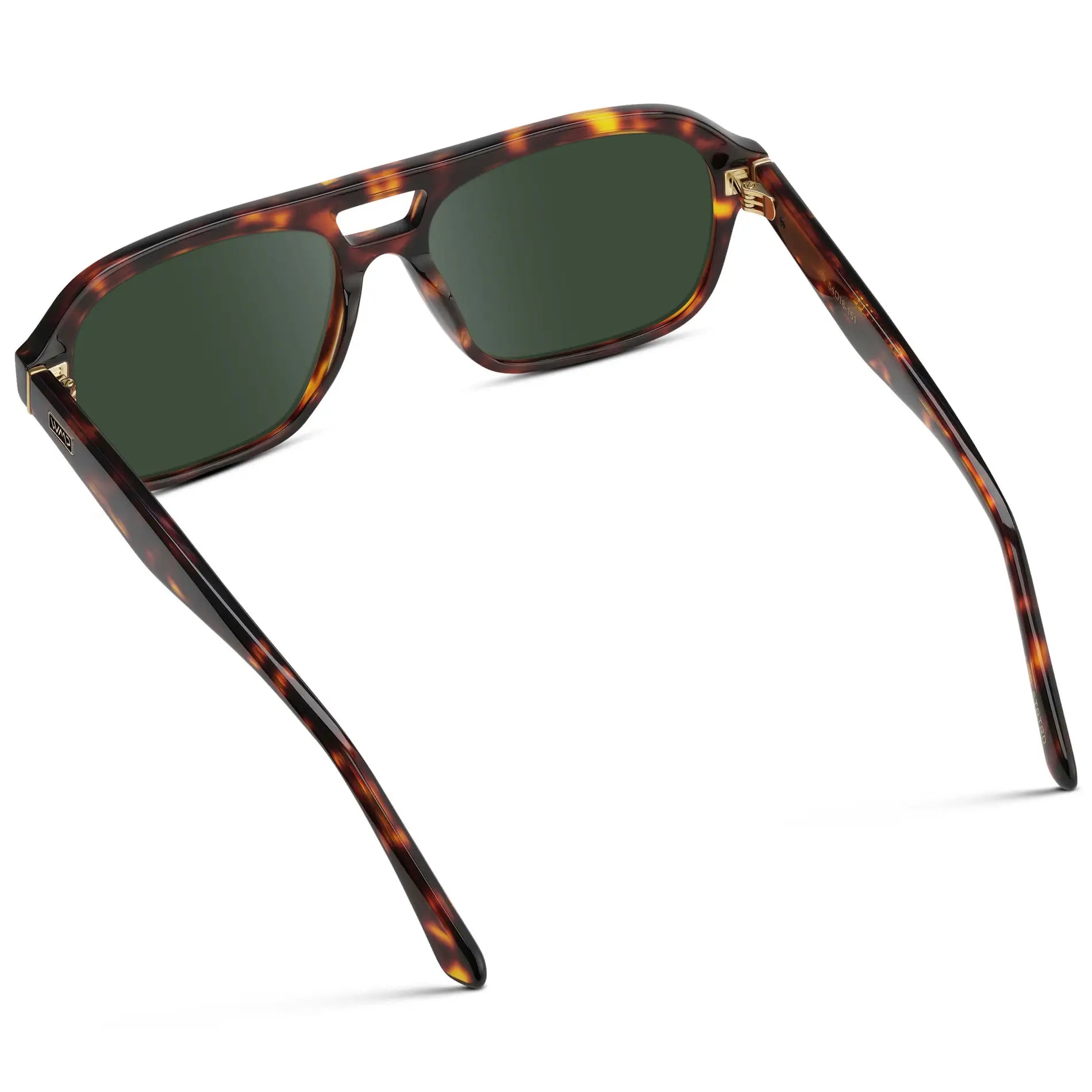 Ruby Tortoise / G15 || Back view of Women's Double Bridge Oversized Aviator Prescription Sunglasses with Ruby Tortoise Acetate Frame and Green Lens on a white background