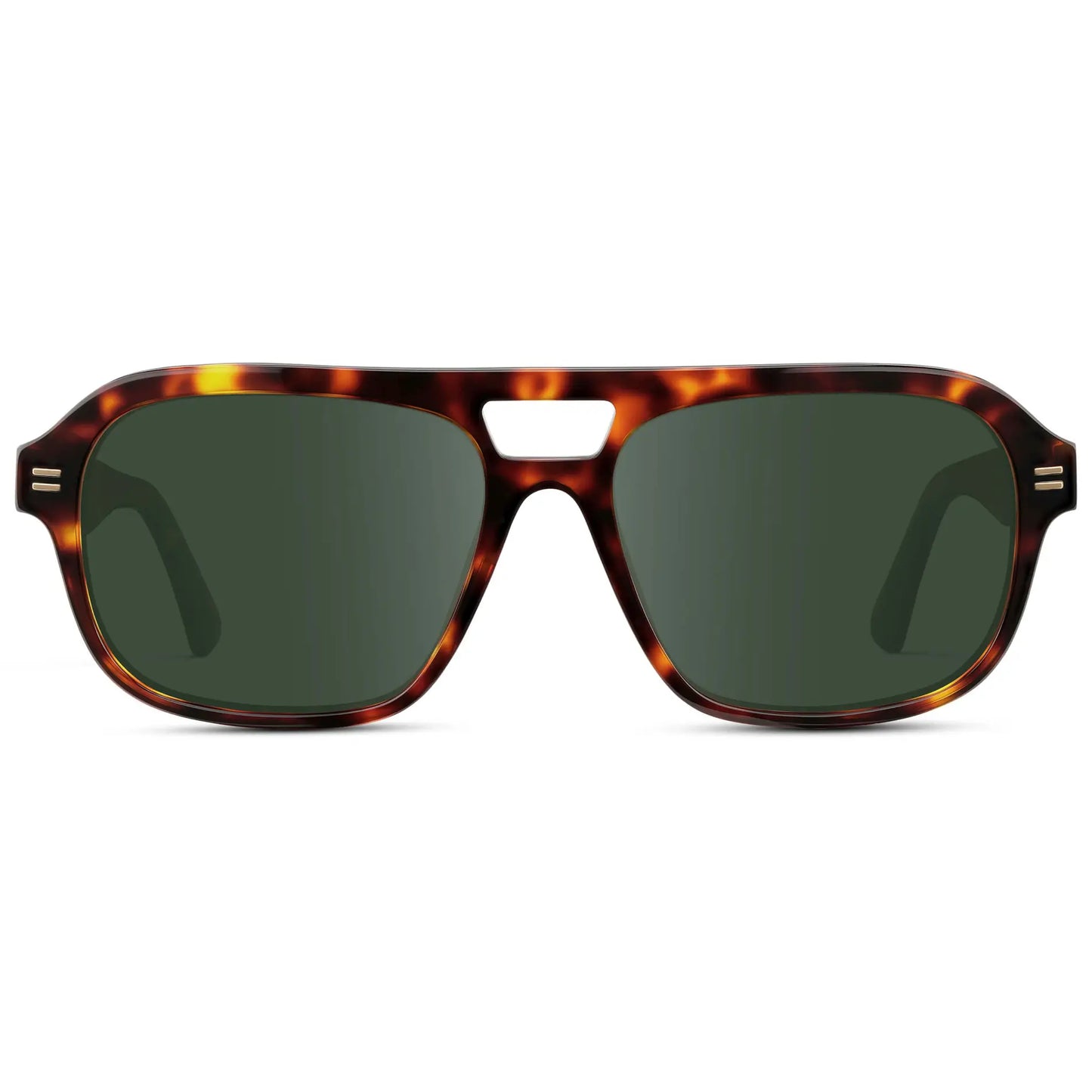 Ruby Tortoise / G15 || Women's Double Bridge Oversized Aviator Prescription Sunglasses with Ruby Tortoise Acetate Frame and Green Lens on a white background