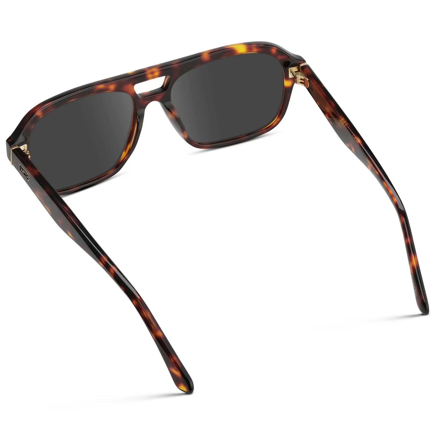 Ruby Tortoise / Grey || Back view of Women's Double Bridge Oversized Aviator Prescription Sunglasses with Ruby Tortoise Acetate Frame and Grey Lens on a white background
