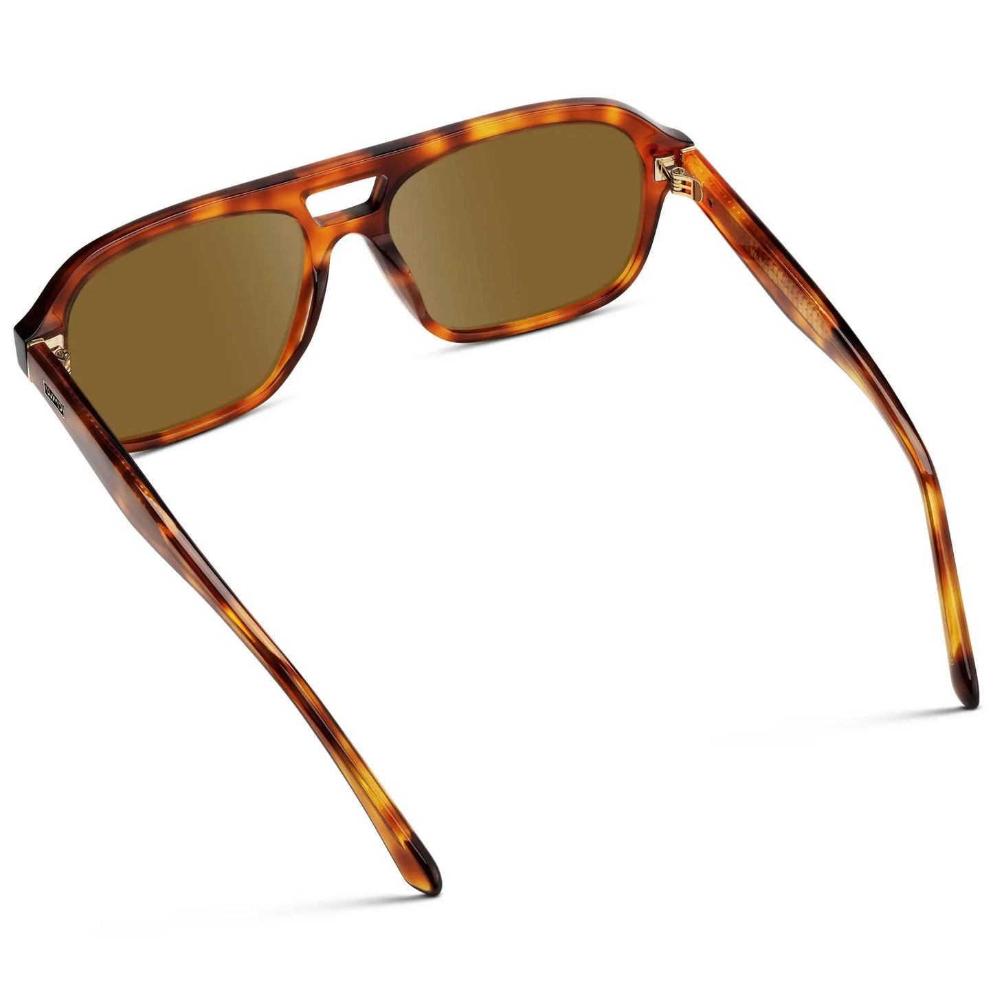 Saddlewood Tortoise / Amber || Back view of Women's Double Bridge Oversized Aviator Prescription Sunglasses with Ruby Tortoise Acetate Frame and Amber Lens on a white background
