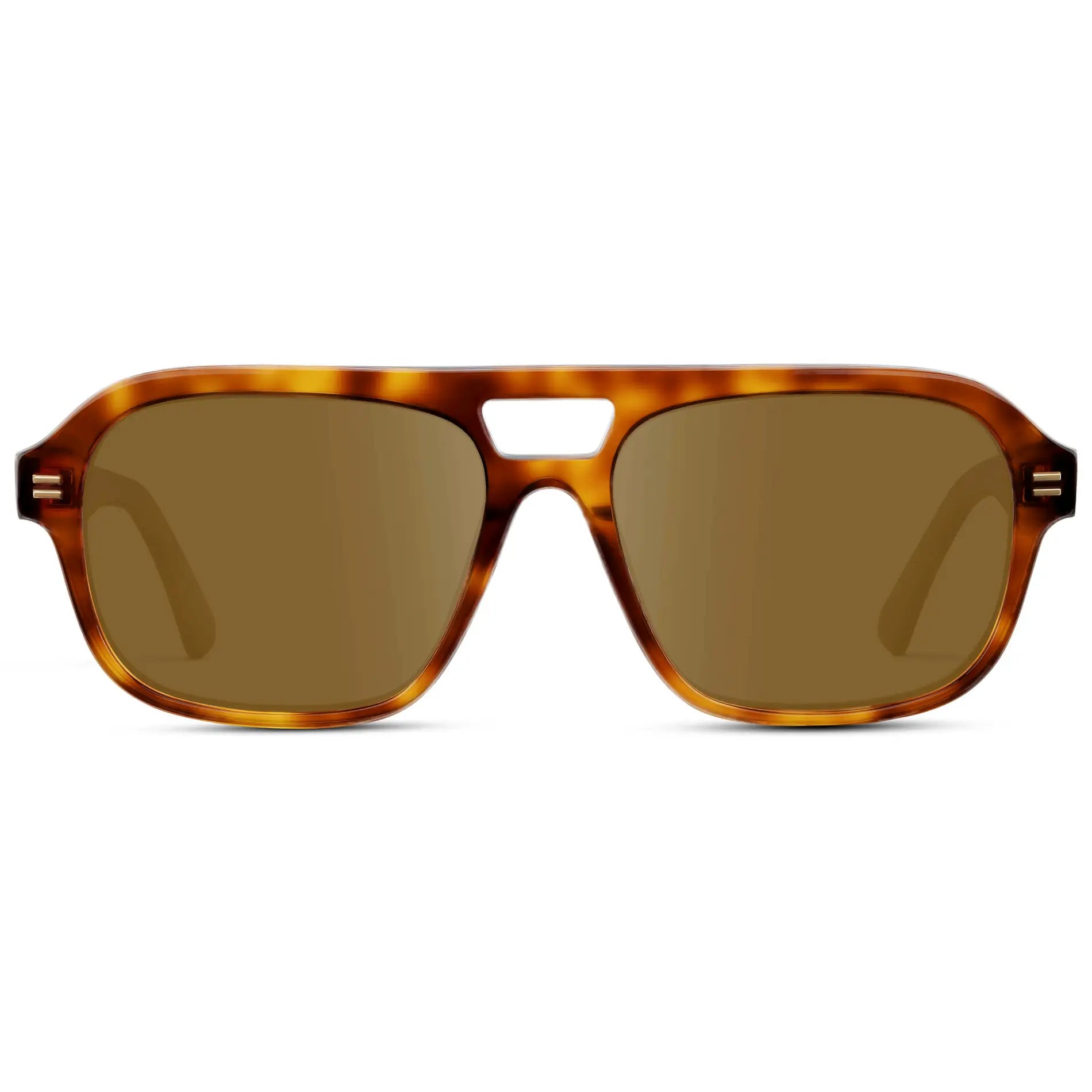 Saddlewood Tortoise / Amber || Women's Double Bridge Oversized Aviator Prescription Sunglasses with Ruby Tortoise Acetate Frame and Amber Lens on a white background