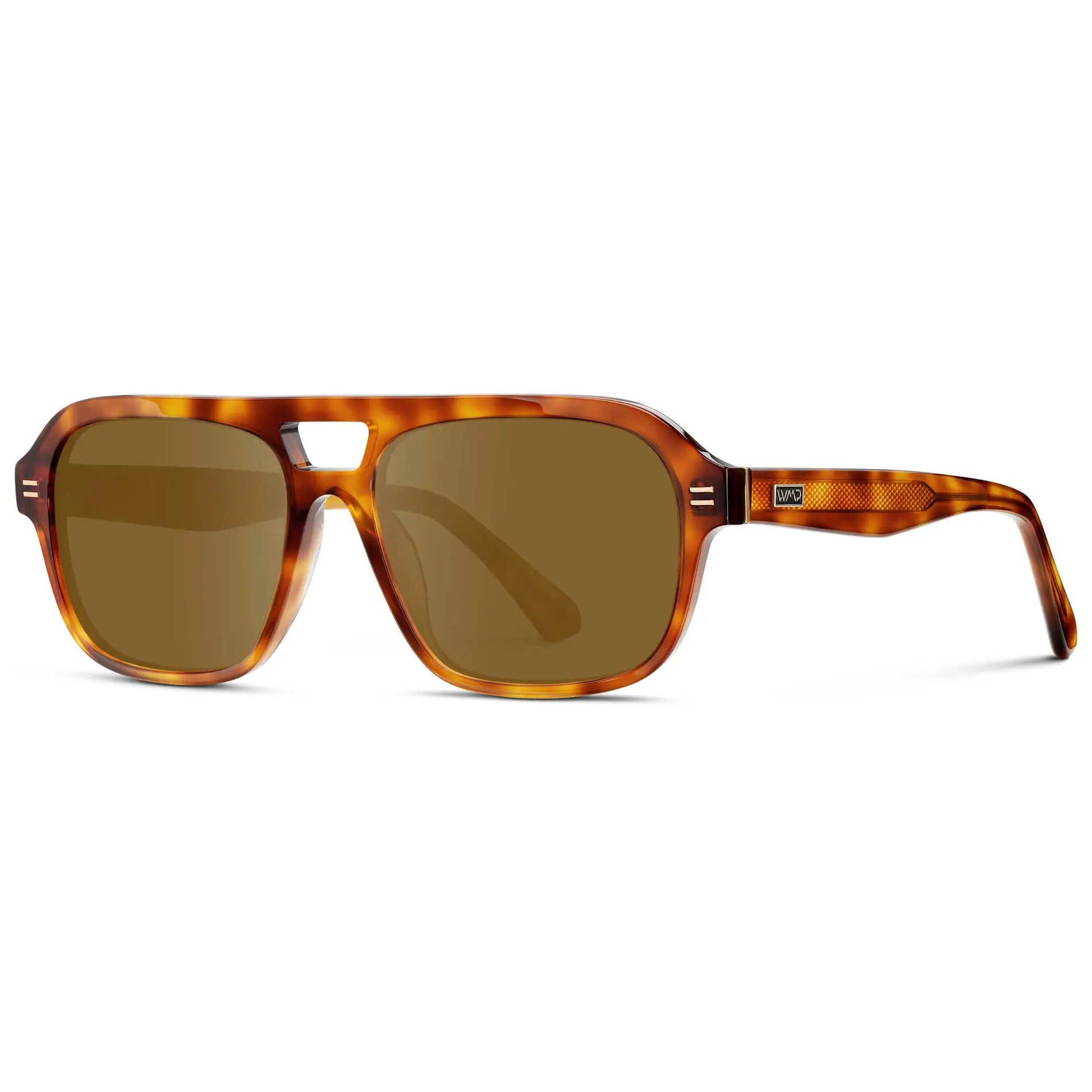 Saddlewood Tortoise / Amber || Women's Double Bridge Oversized Aviator Prescription Sunglasses with Ruby Tortoise Acetate Frame and Amber Lens on a white background