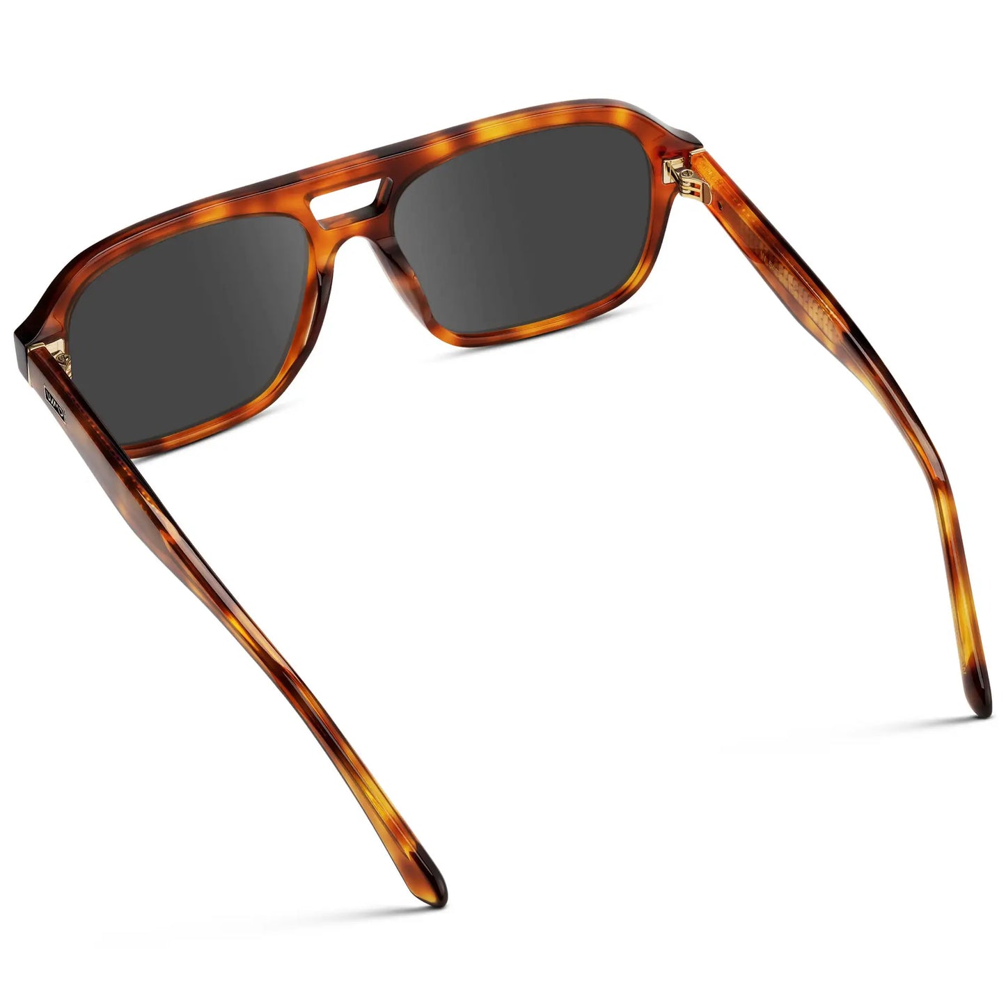 Saddlewood Tortoise / Grey || Back view of Women's Double Bridge Oversized Aviator Prescription Sunglasses with Ruby Tortoise Acetate Frame and Grey Lens on a white background