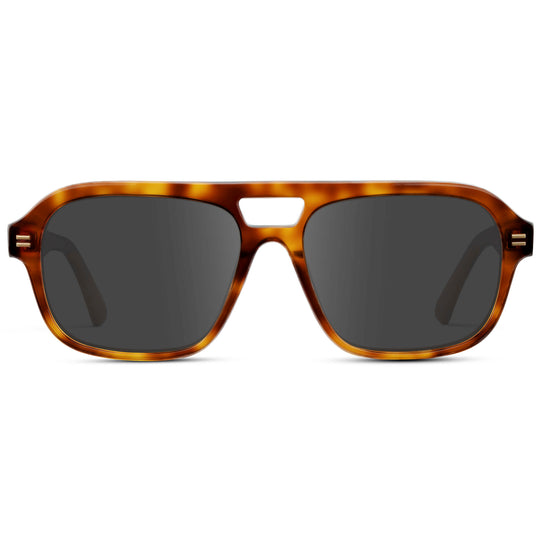 Saddlewood Tortoise / Grey || Women's Double Bridge Oversized Aviator Prescription Sunglasses with Ruby Tortoise Acetate Frame and Grey Lens