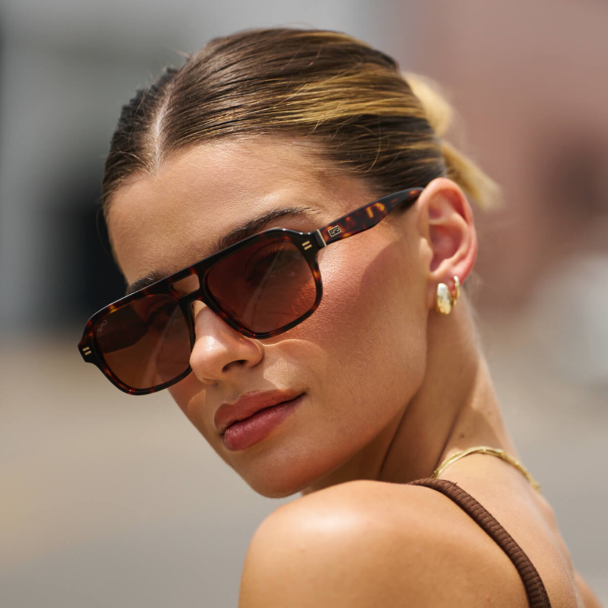 Ruby Tortoise / Tinted Red Lens || Women's Double Bridge Oversized Aviator Sunglasses with Ruby Tortoise Acetate Frame and Tinted Red Polarized Lens