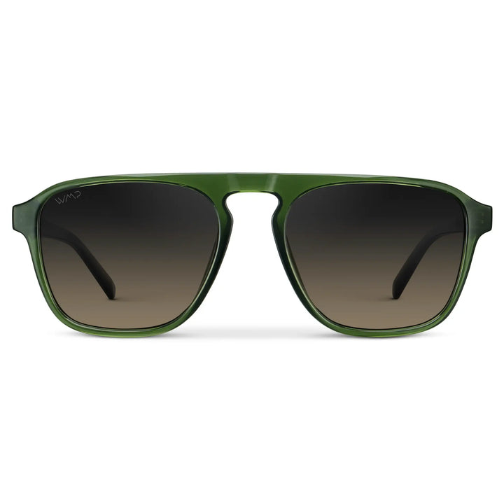 Jade Green / Grey Brown Gradient Lens || Unisex Jade Green Single Bridge Aviator Sunglasses with Grey Brown Gradient Polarized Lenses 