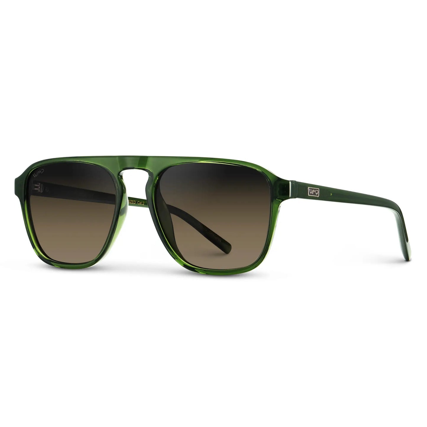 Jade Green / Grey Brown Gradient Lens || Unisex Jade Green Single Bridge Aviator Sunglasses with Grey Brown Gradient Polarized Lenses 
