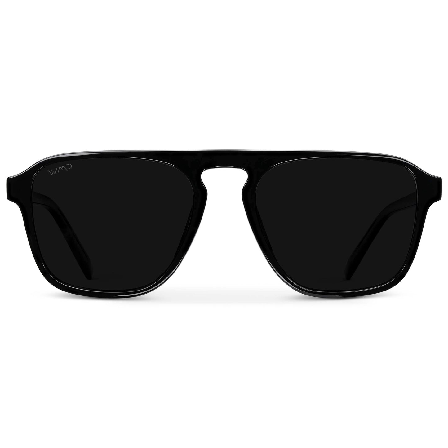 Black / Triple Black Lens || Black Single Bridge Aviator Sunglasses with Triple Black Polarized Lenses