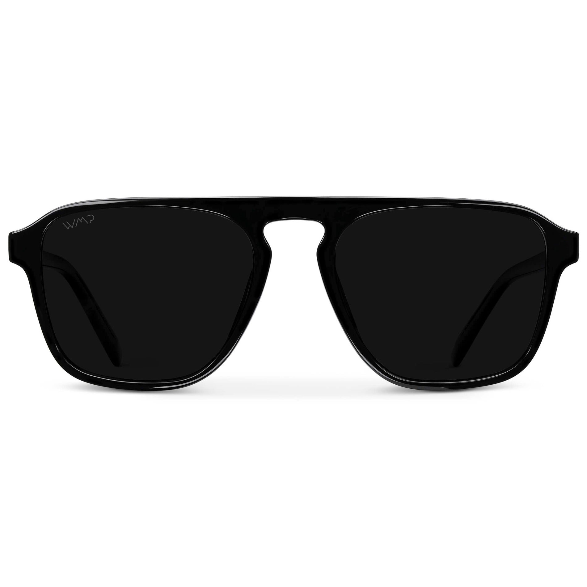 Black / Triple Black Lens || Black Single Bridge Aviator Sunglasses with Triple Black Polarized Lenses